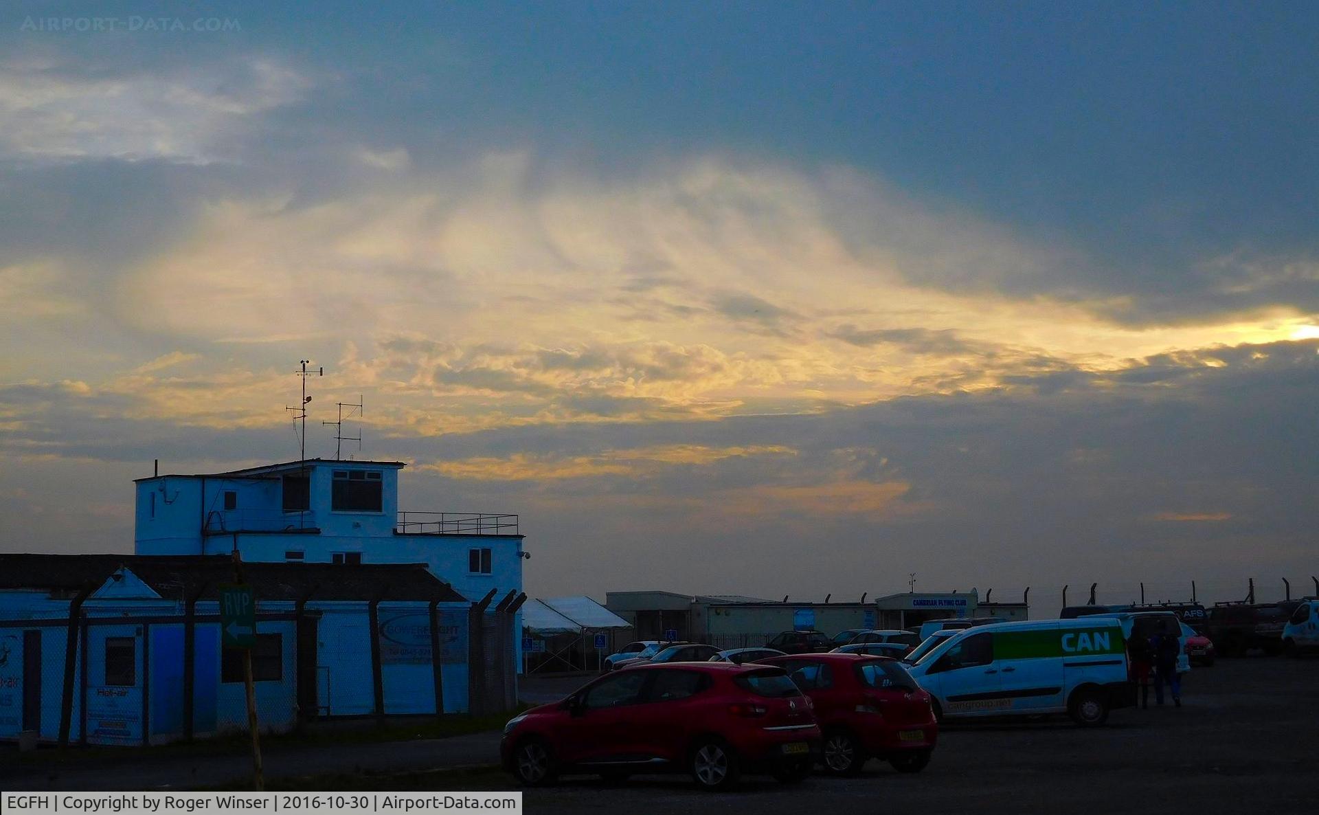 Swansea Airport, Swansea, Wales United Kingdom (EGFH) - Sundown over the airport buildings