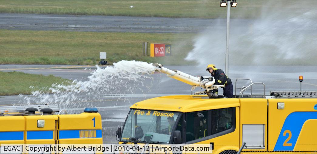 George Best Belfast City Airport, Belfast, Northern Ireland United Kingdom (EGAC) - Change of watch.  Carmichael Cobras 1 & 2 in Belfast City Airport Fire and Rescue Service.