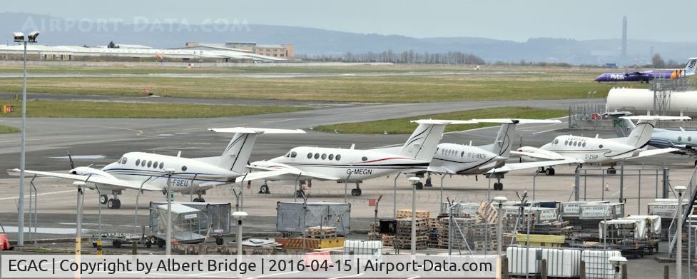 George Best Belfast City Airport, Belfast, Northern Ireland United Kingdom (EGAC) - The Victoria Apron - used by most non-scheduled flights.  Four King Airs present (l-r) G-FSEU, G-MEGN, G-WNCH and G-ZVIP. 