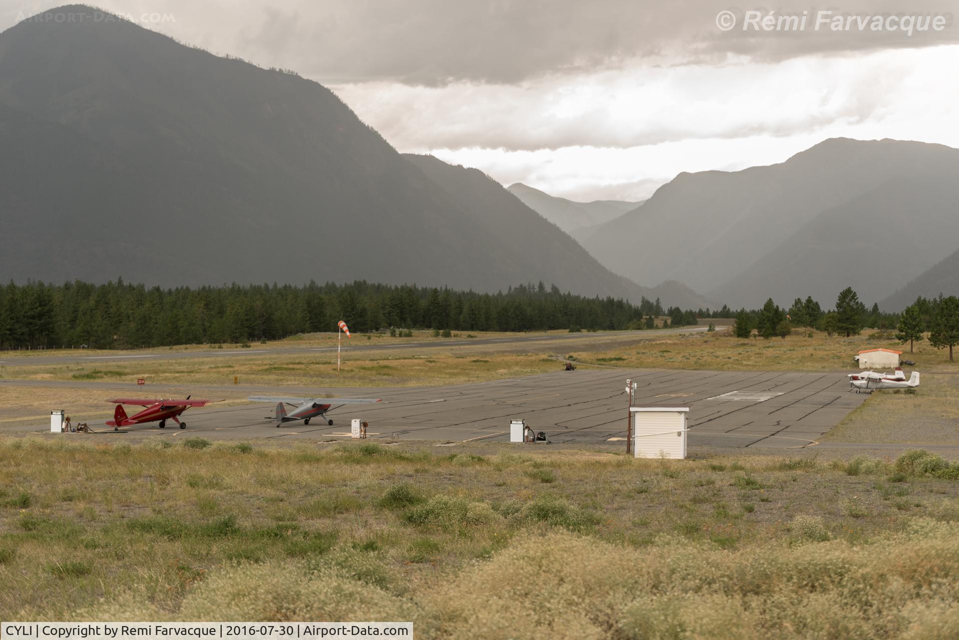 CYLI, General view northwest of parking area nad runway. 