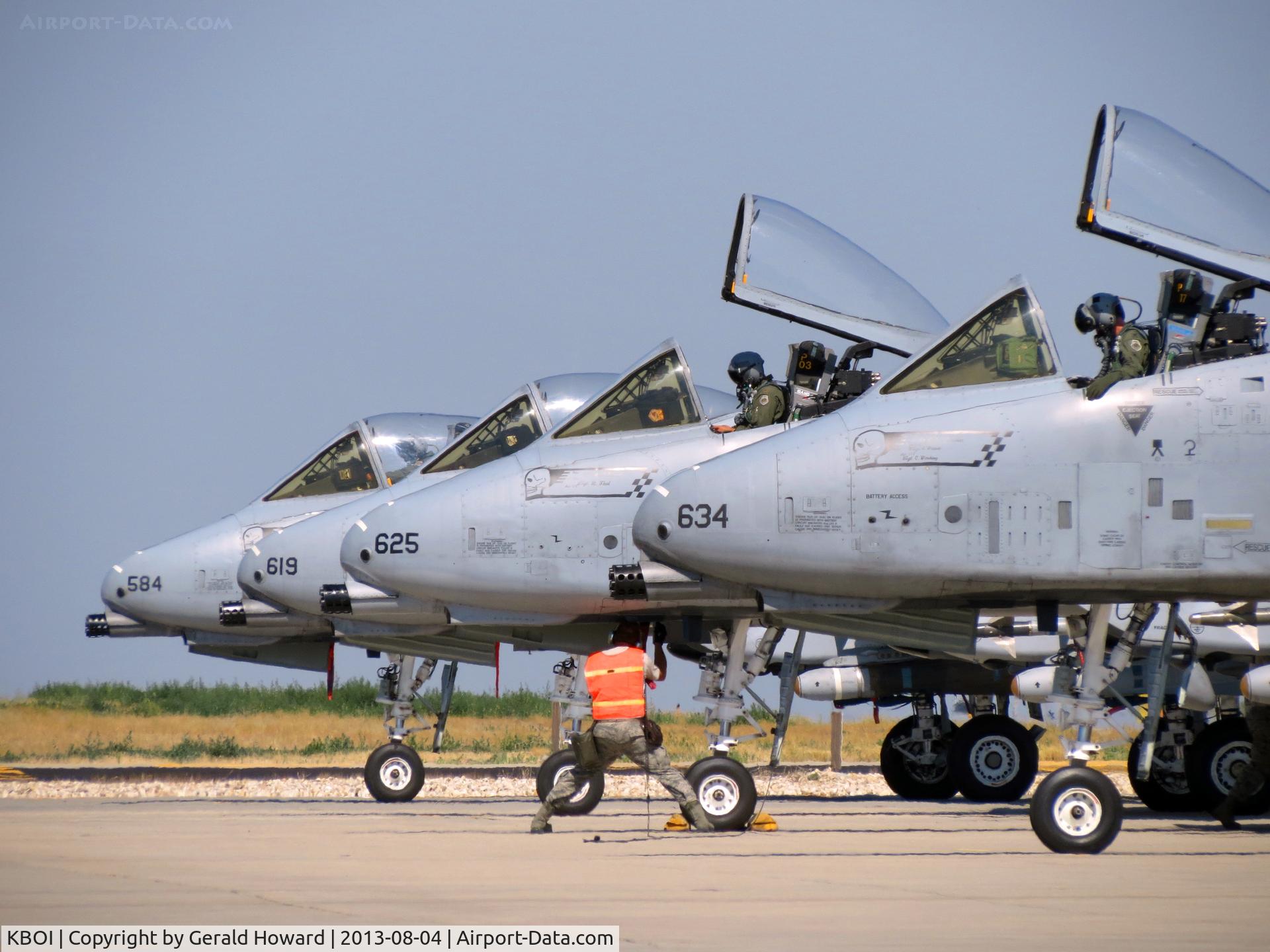 Boise Air Terminal/gowen Fld Airport (BOI) - FOUR A-10Cs under going pre flight checks on the Idaho ANG's east arm/de arm pad. 190th Fighter Sq., 124th Fighter Wing.