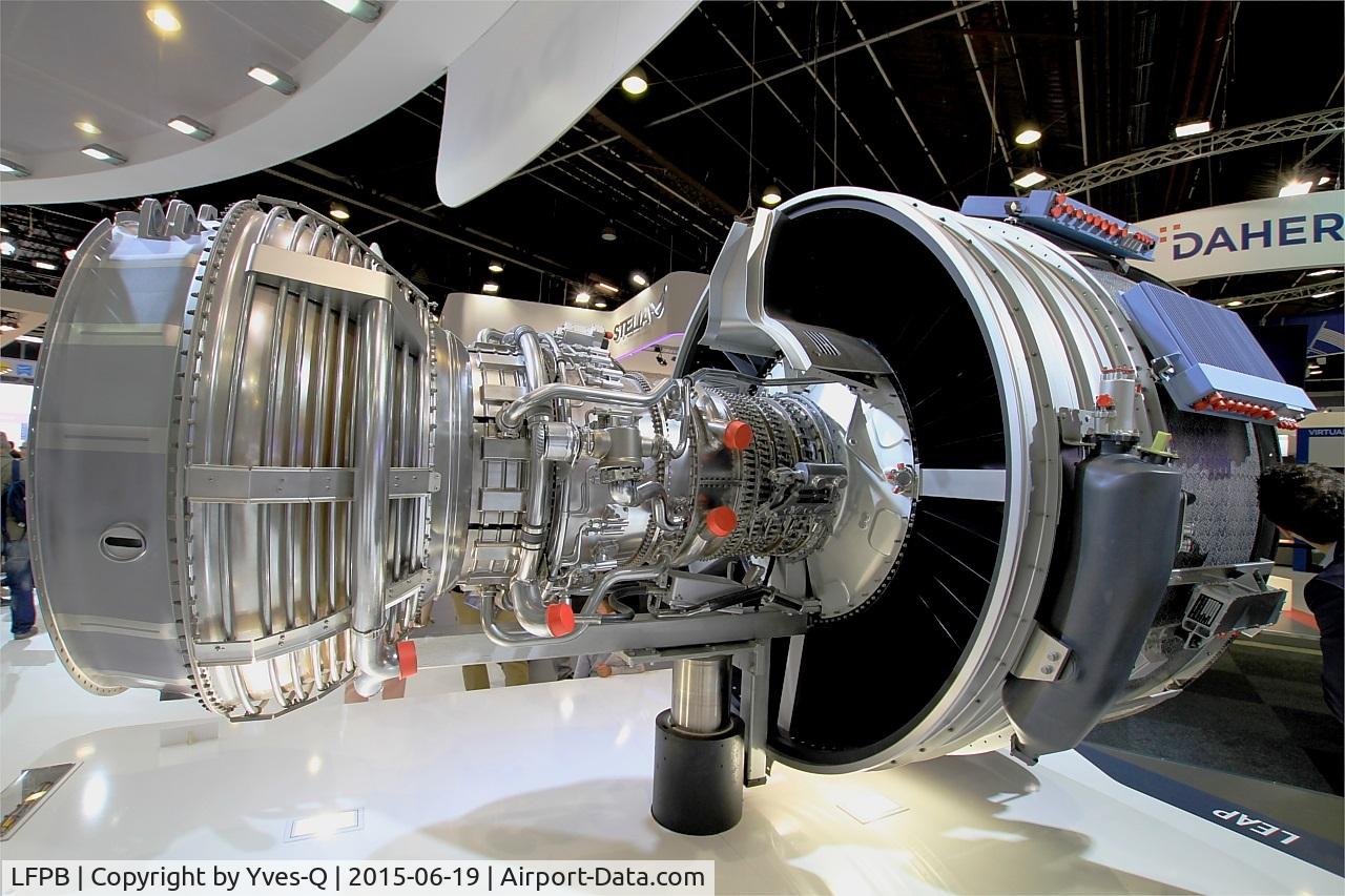 Paris Airport,  France (LFPB) - Leap engine was developed by Safran Aircraft Engines and GE through their joint company, CFM International, to power the next generation of single-aisle commercial jets, Paris-Le Bourget (LFPB) air show 2015