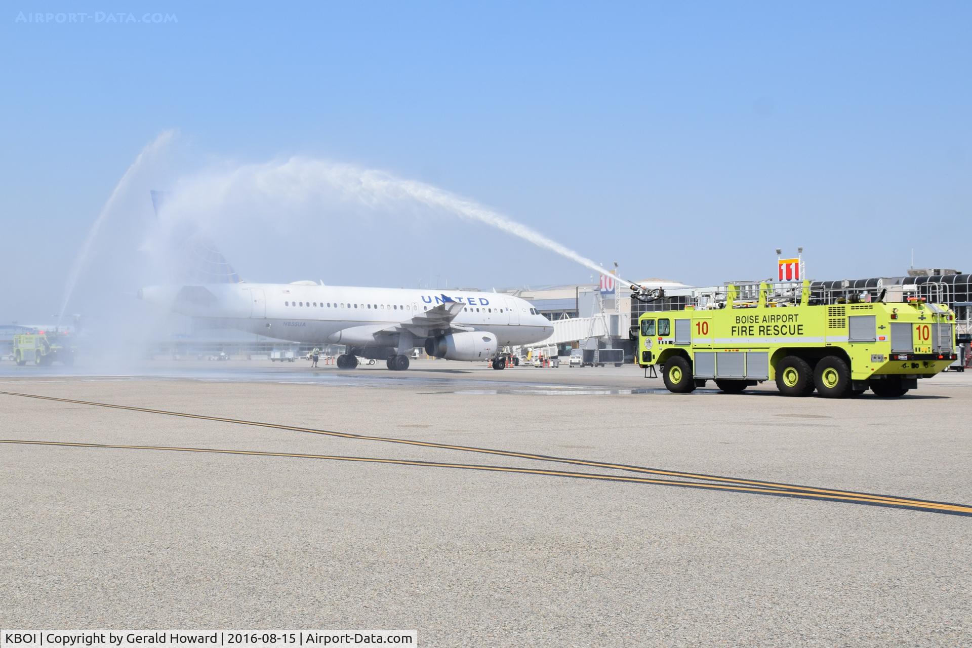 Boise Air Terminal/gowen Fld Airport (BOI) - ARFF giving water salute to aircraft carrying Olympic winners.