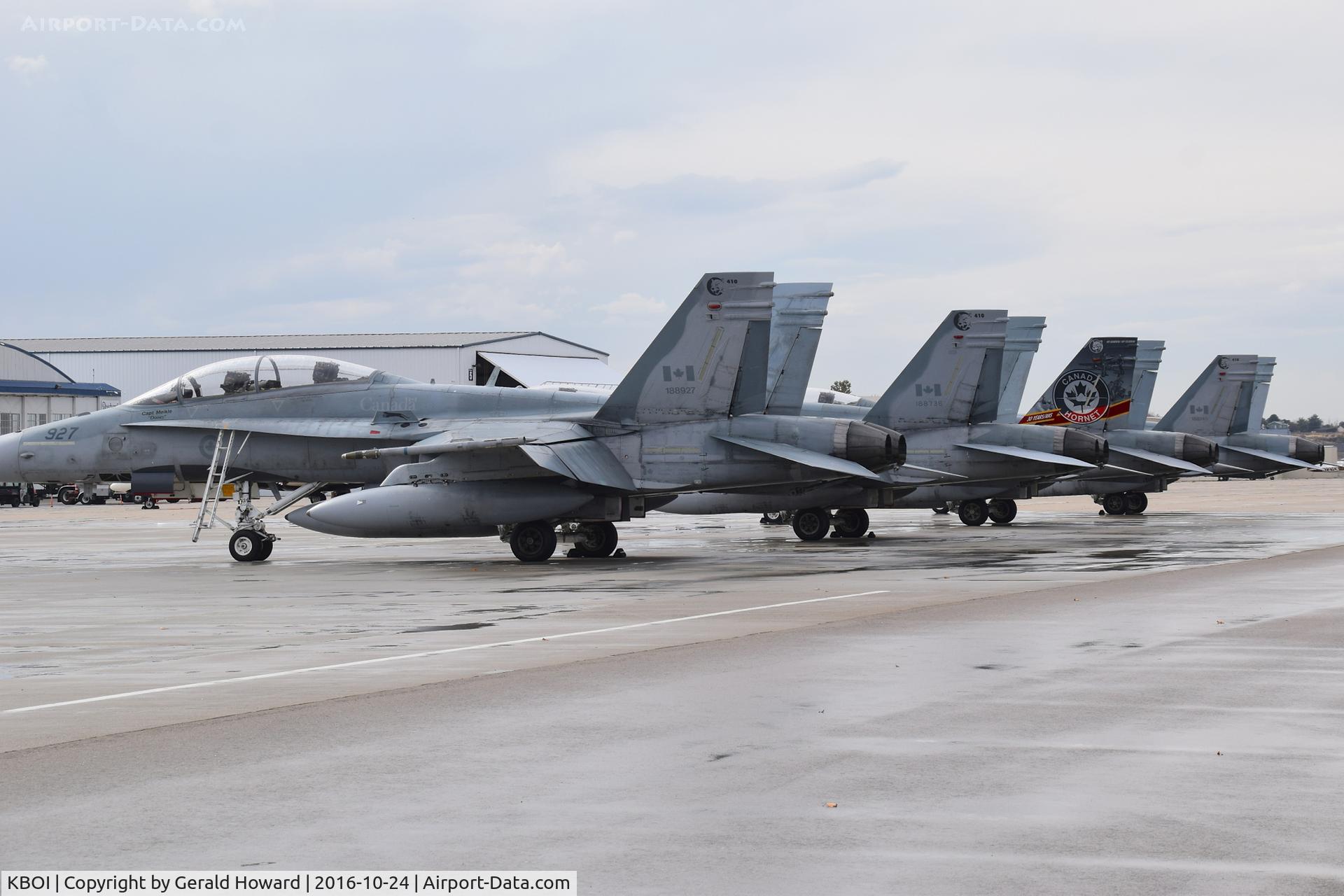 Boise Air Terminal/gowen Fld Airport (BOI) - Members of 410 Sq., Cold Lake, Alberta, Canada stopping by for refueling. BOI is a gas stop for numerous Canadian aircraft in route to training in NV or CA.