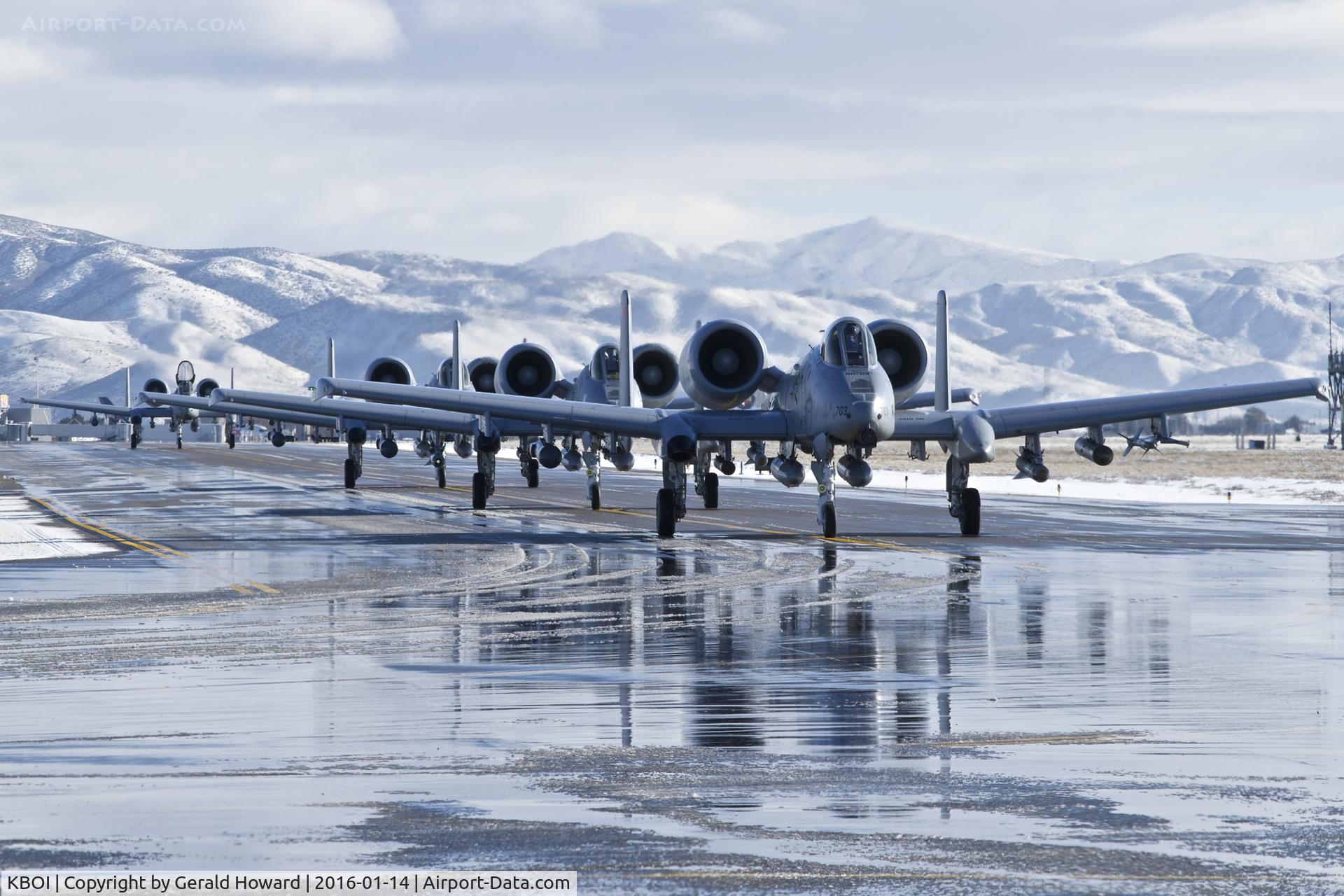 Boise Air Terminal/gowen Fld Airport (BOI) - A10Cs from the 190th Fighter Sq., 124th Fighter Wing on Foxtrot heading for RWY 10R.