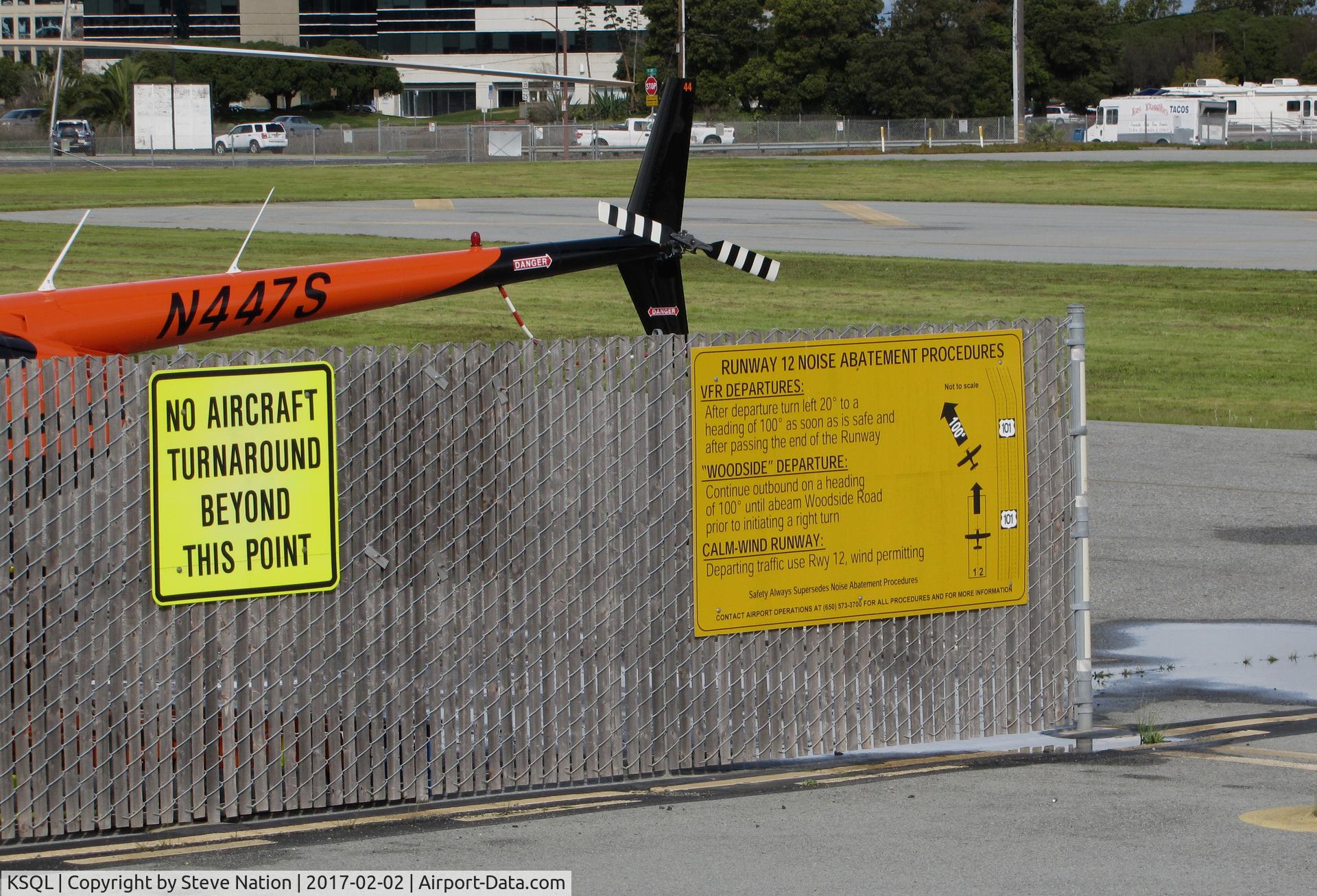 San Carlos Airport (SQL) - Noise Abatement Procedures Sign at Runway 12 holding area - San Carlos Airport, CA
