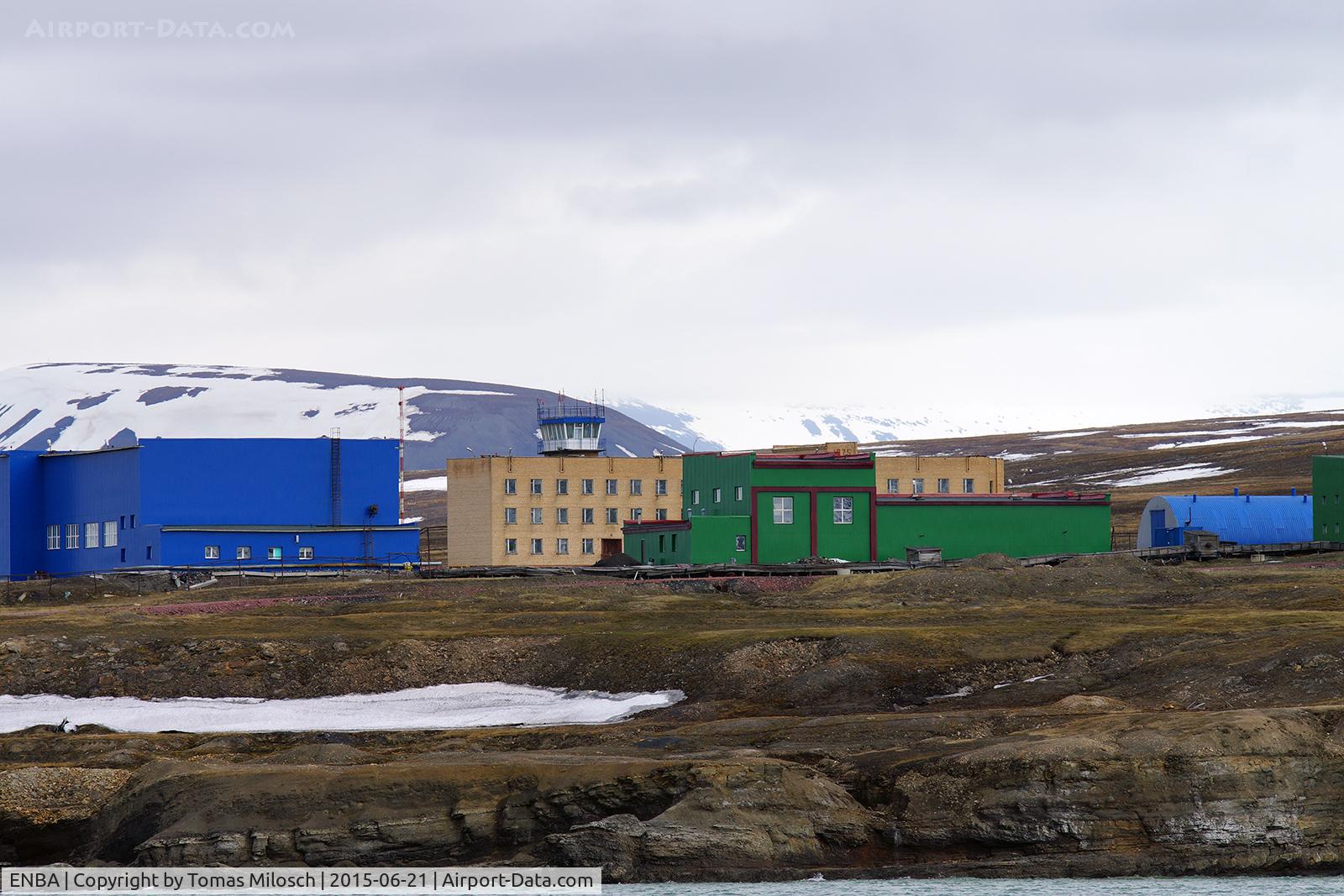 ENBA Airport - The Russian heliport Heerodden (ENBA) in Barentsburg, the second largest settlement on Svalbard, seen from the fjord.