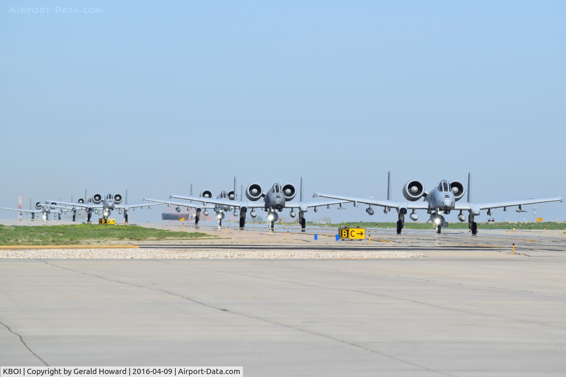 Boise Air Terminal/gowen Fld Airport (BOI) - Second wave of Idaho ANG A-10Cs taxi down Bravo for 6 month tour in Middle East.