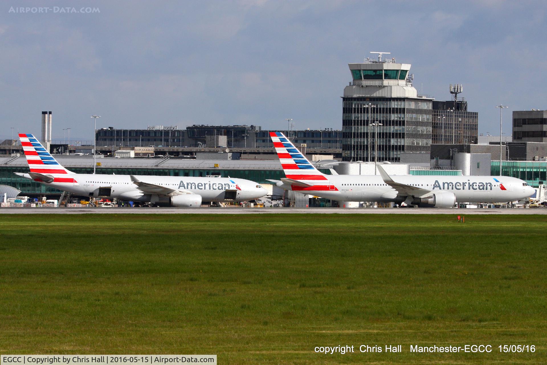 Manchester Airport, Manchester, England United Kingdom (EGCC) - American Airlines Boeing 767 and Airbus A330 on T3 at Manchester