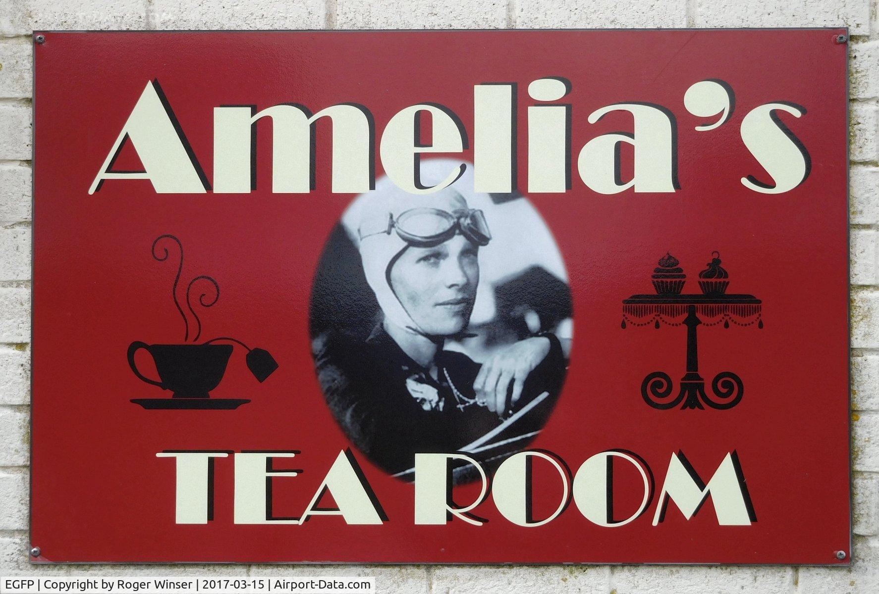 Pembrey Airport, Pembrey, Wales United Kingdom (EGFP) - New sign on the airport cafe, now Amelia's Tearoom.