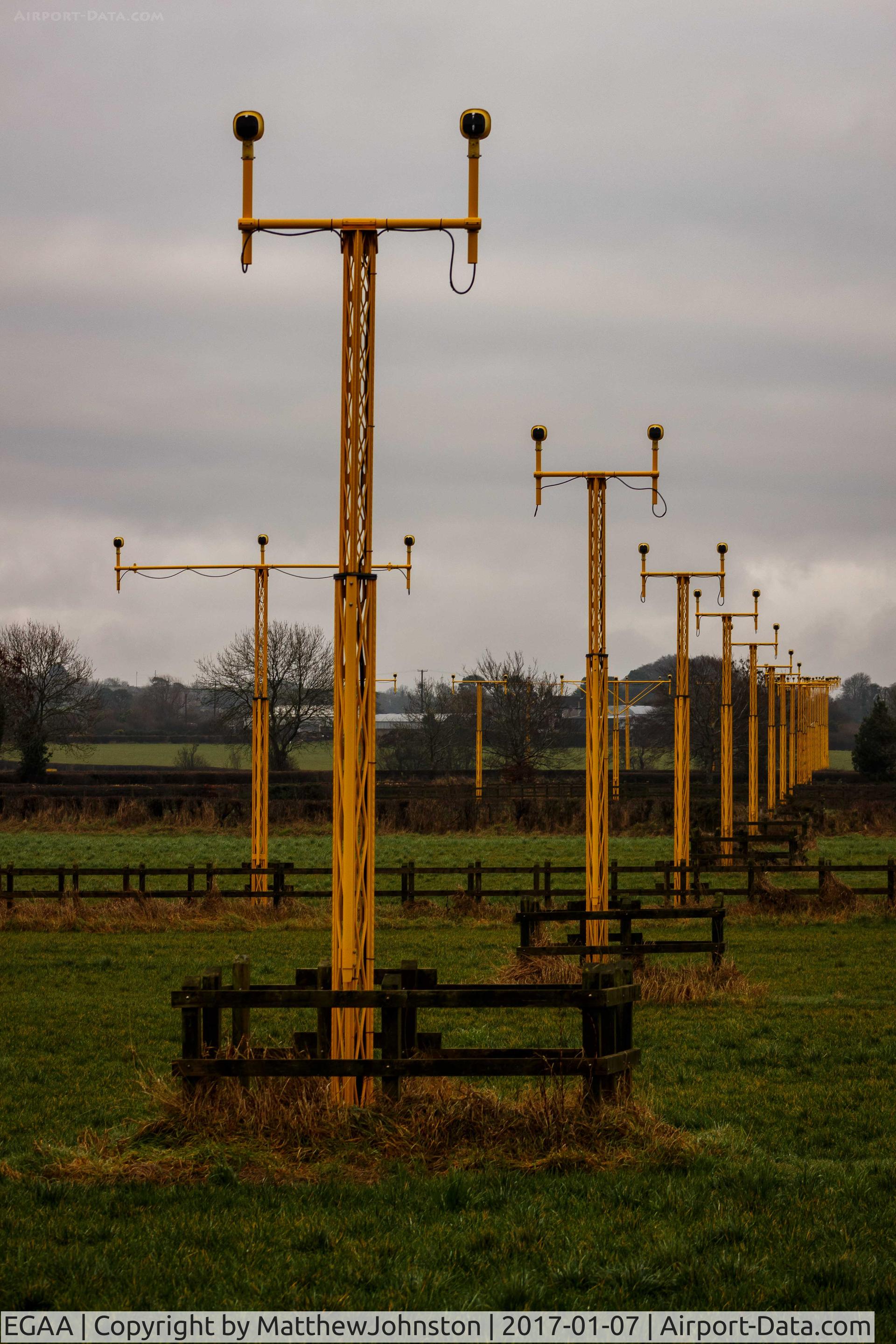 Belfast International Airport, Belfast, Northern Ireland United Kingdom (EGAA) - RWY 25 approach lights.
