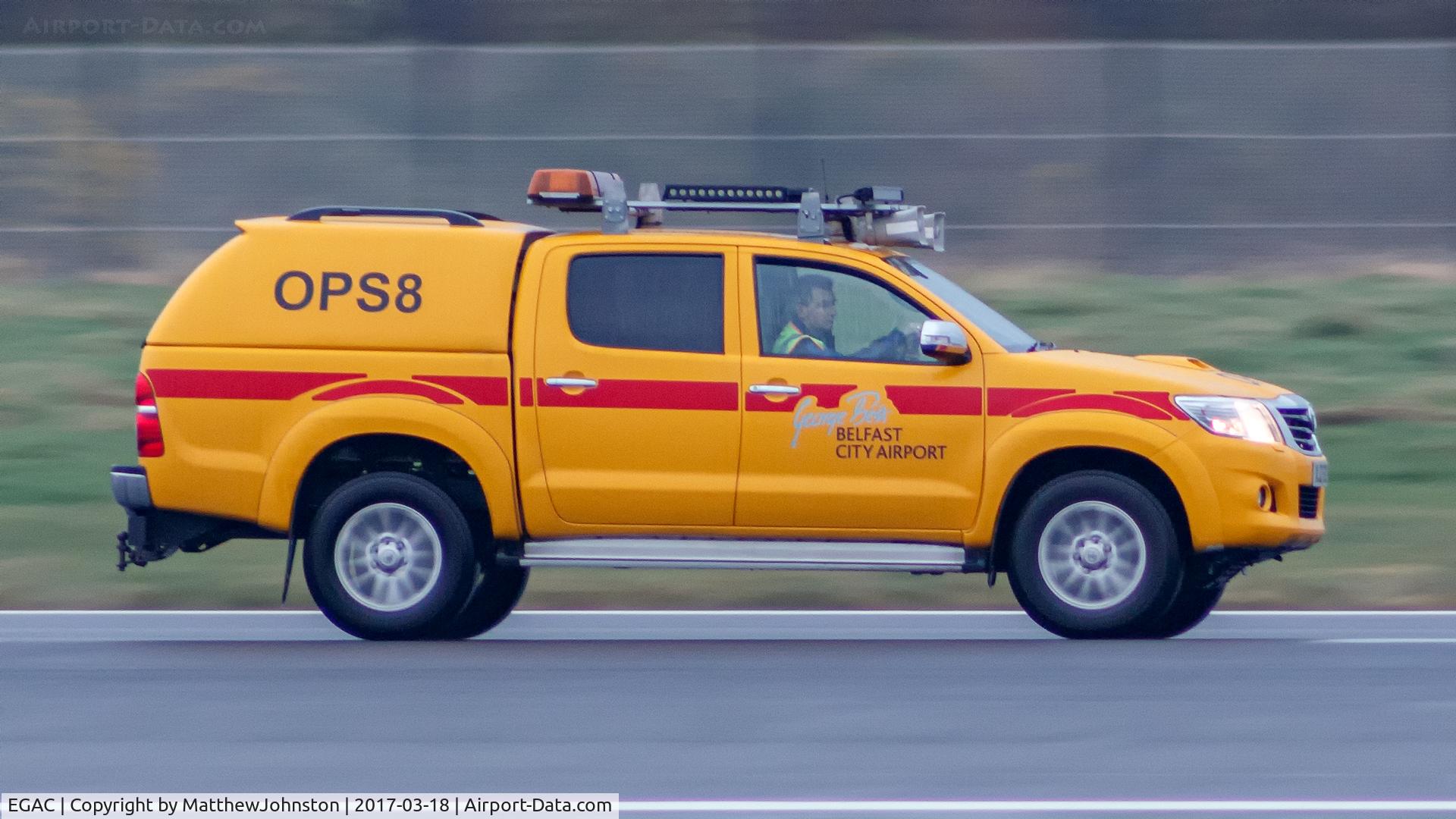 George Best Belfast City Airport, Belfast, Northern Ireland United Kingdom (EGAC) - Ops car on the runway at BHD