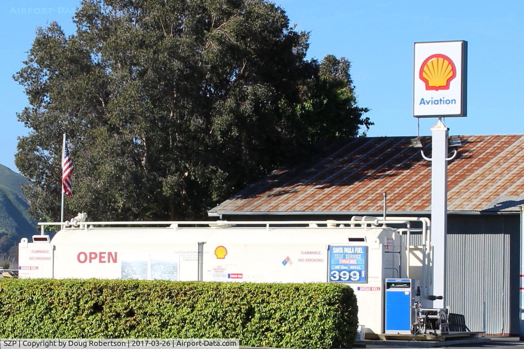 Santa Paula Airport (SZP) - Santa Paula Airport Self-Serve SHELL 100LL Fuel Dock. Location: midfield north, no price change