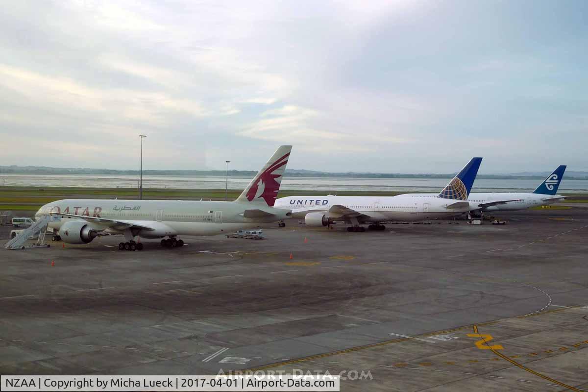 Auckland International Airport, Auckland New Zealand (NZAA) - 3 B777-200s resting on the hard stand