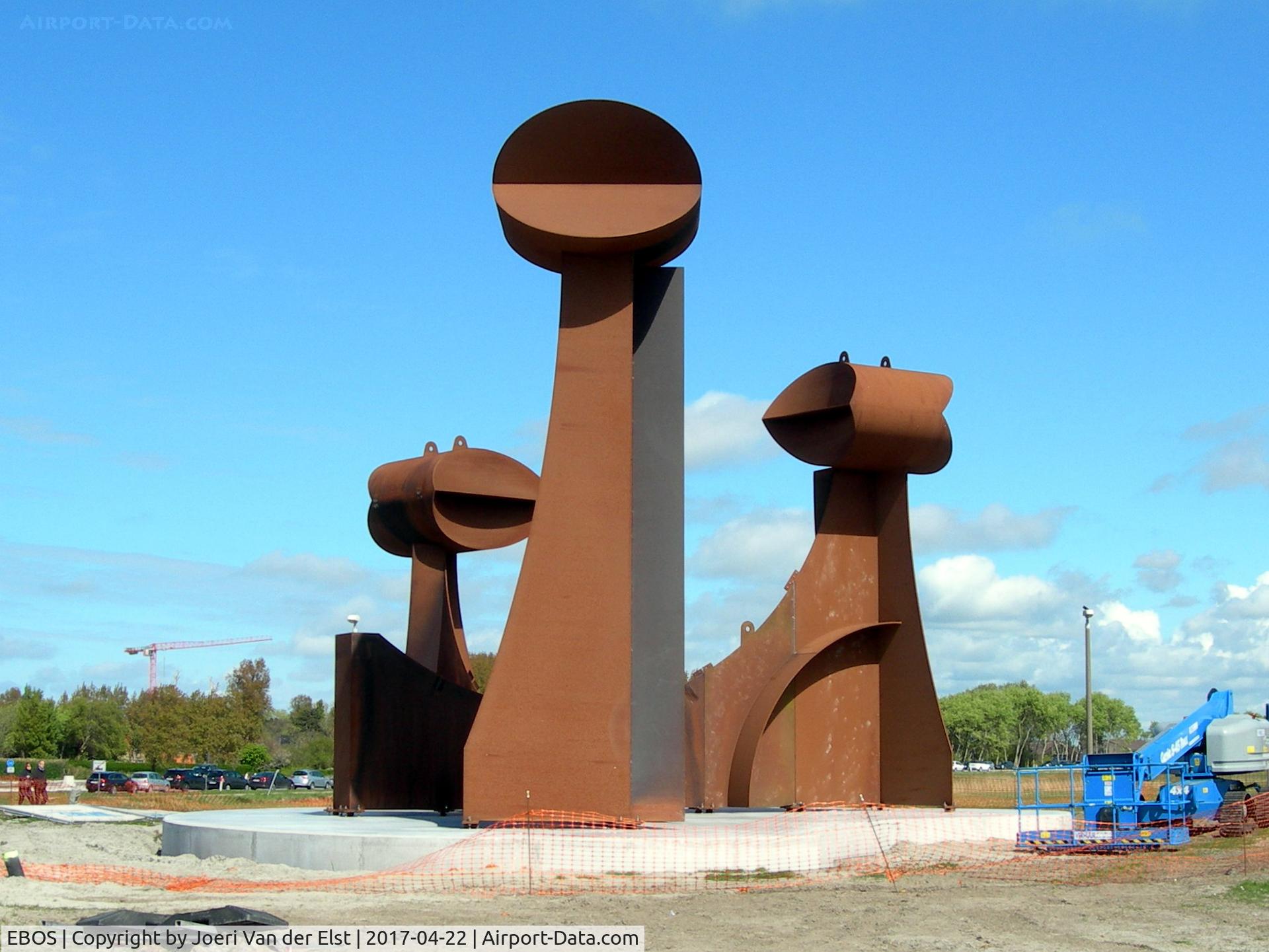 Ostend-Bruges International Airport, Ostend Belgium (EBOS) - Entrance of airport.Lighthouses, artobject by Jacky De Maeyer