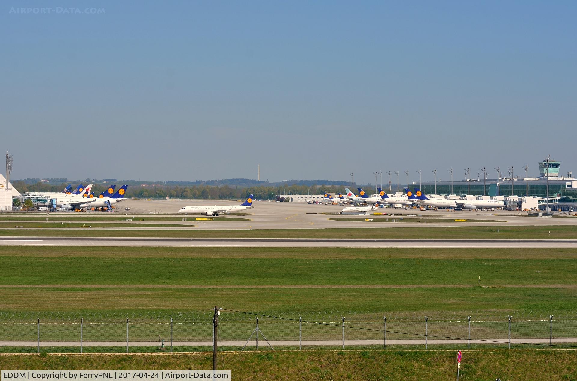 Munich International Airport (Franz Josef Strauß International Airport), Munich Germany (EDDM) - LH & partner terminals seen from south side perimiter road.