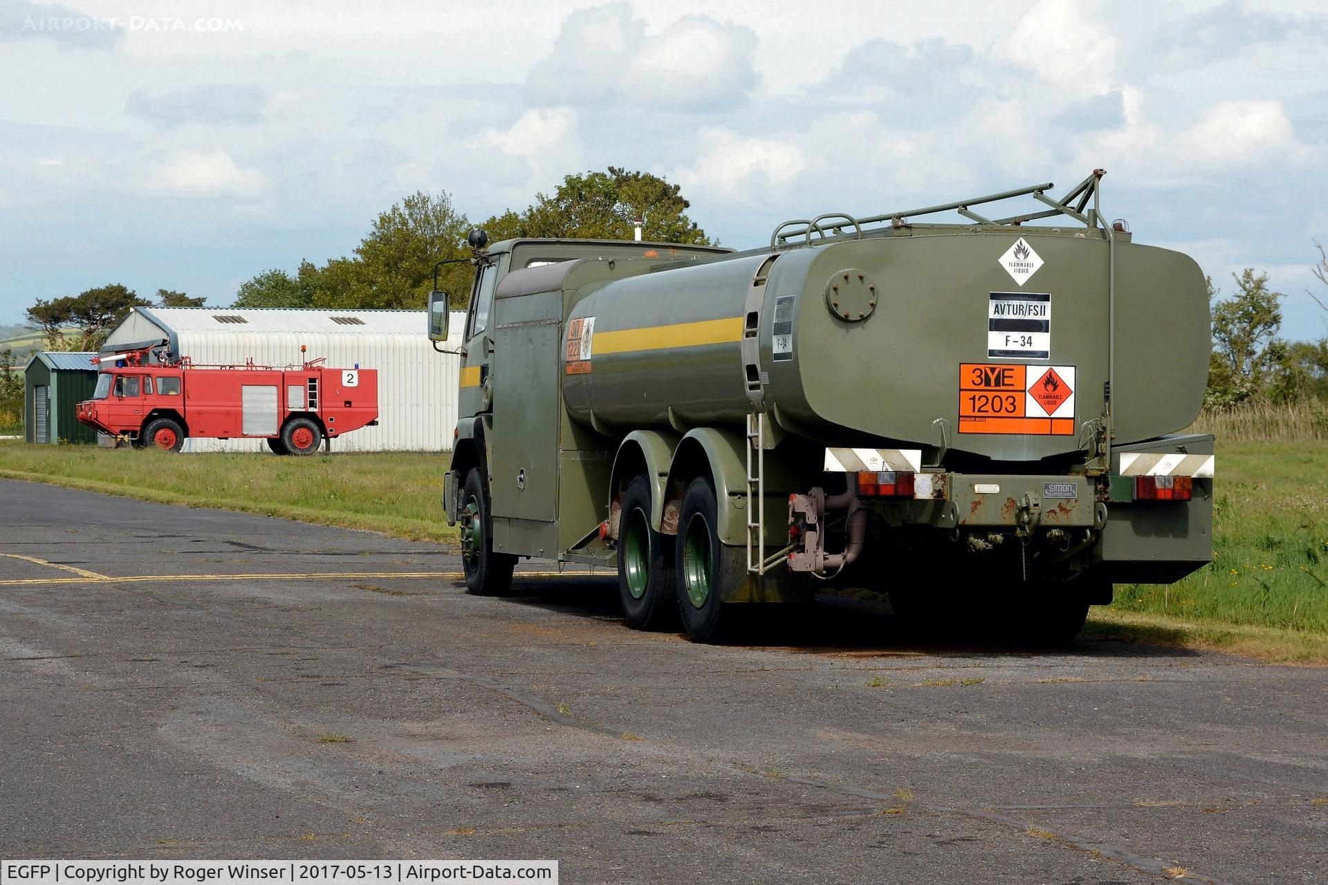 Pembrey Airport, Pembrey, Wales United Kingdom (EGFP) - The airport's Carmichel Fire and Rescue tender 'Fire 2' and Leyland aviation fuel bowser.