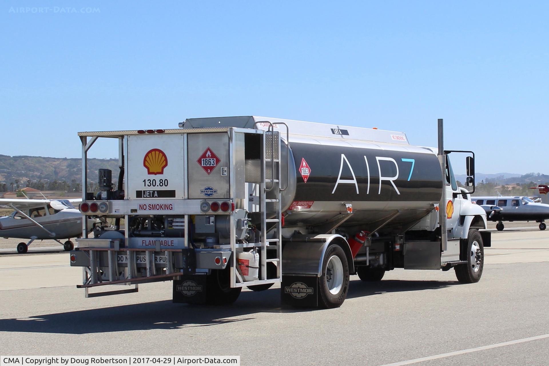 Camarillo Airport (CMA) - AIR7 Fuel Truck, SHELL AVIATION 130 80 JET-A, busy with refueling arrivals-some from East Coast at AOPA-FLY-IN.
