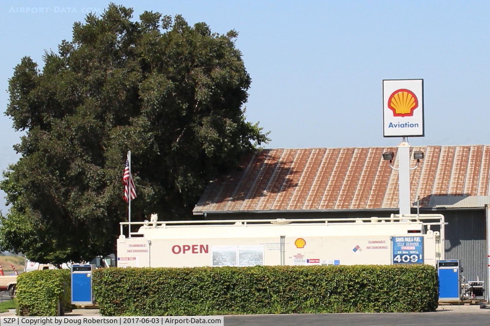 Santa Paula Airport (SZP) - Santa Paula SHELL AVIATION 100LL Self-Serve Fuel Dock, location: midfield North. Note raised price.