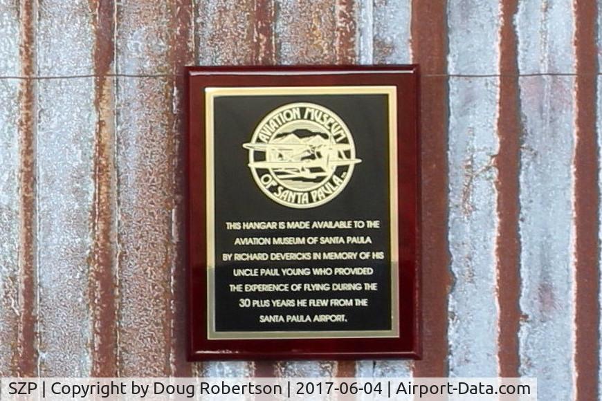 Santa Paula Airport (SZP) - The Dedication Plaque of Aviation Museum of Santa Paula Hangar One on a First Sunday Open House.