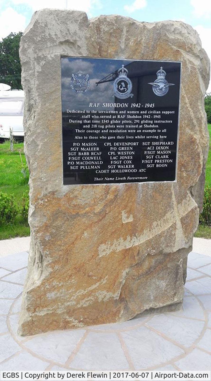 Shobdon Aerodrome Airport, Leominster, England United Kingdom (EGBS) - RAF Shobdon was No.5 Glider Training School. The plaque contains the names of 19 people who died at RAF Shobdon between 1942 - 1945.The memorial was built by the Herefordshire Aero Club members and unveiled on the 11th September 2016.
