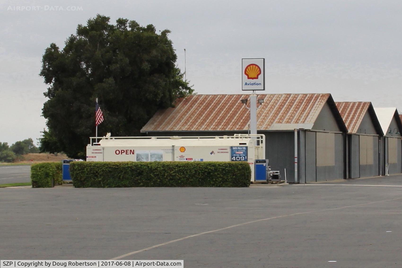 Santa Paula Airport (SZP) - Santa Paula SHELL AVIATION 100LL Self-Serve Fuel Dock, location; midfield North. No price change.