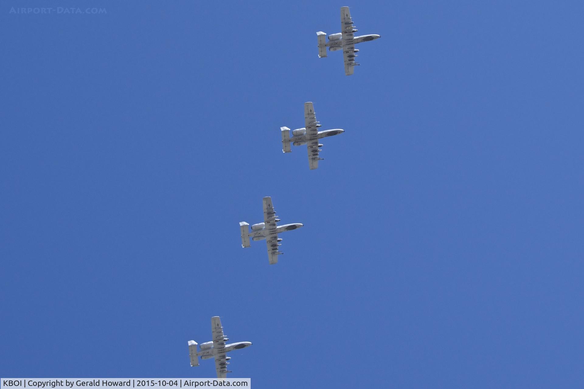 Boise Air Terminal/gowen Fld Airport (BOI) - Four A-10C on the overhead just before the break to RWY 10R downwind.  190th Fighter Sq., Idaho ANG.
