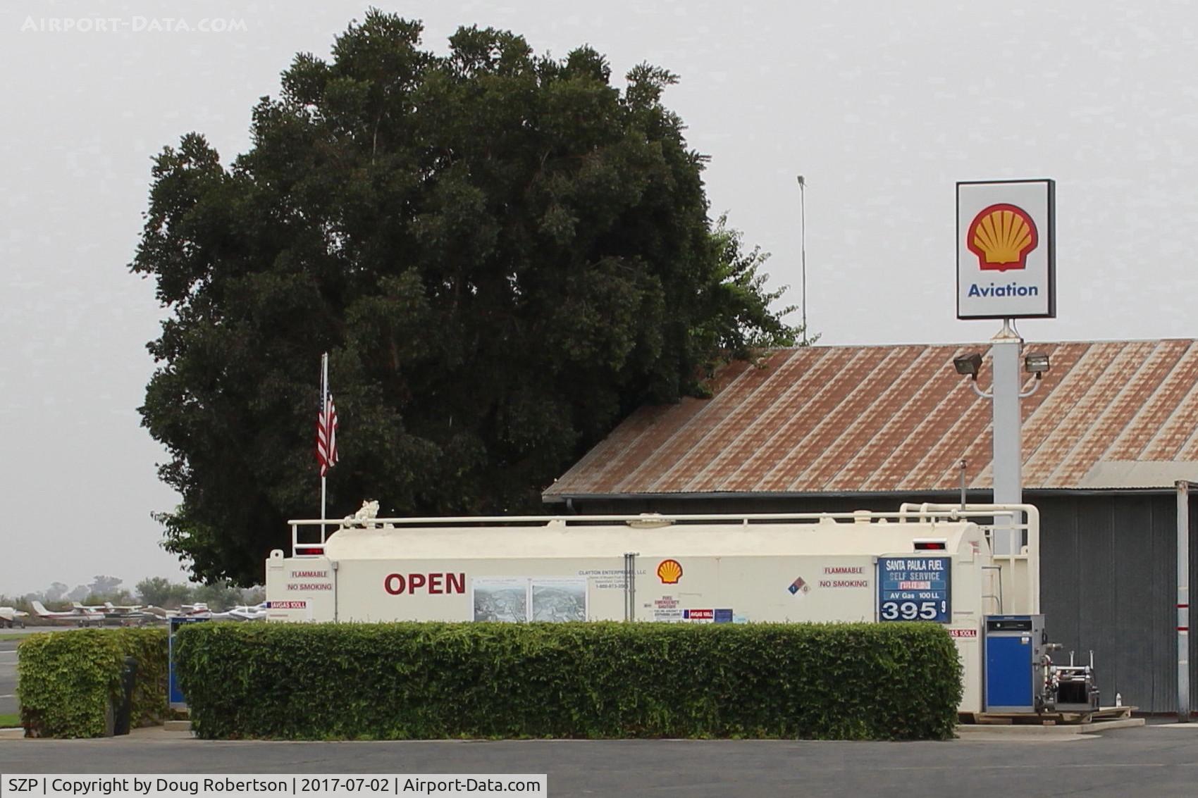 Santa Paula Airport (SZP) - Santa Paula SHELL 100LL Self-Serve Fuel Dock, location: midfield North. No price change.