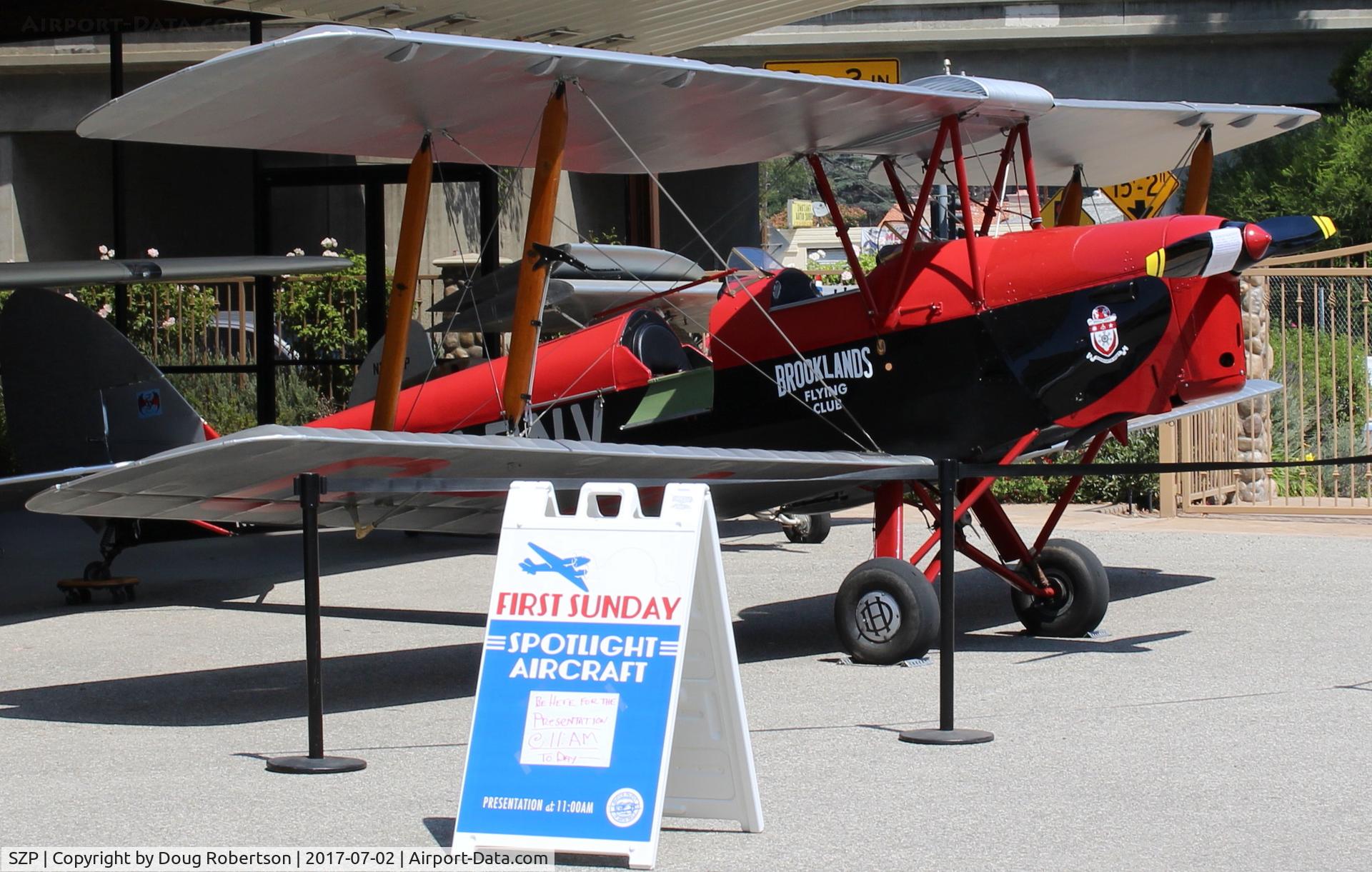 Santa Paula Airport (SZP) - N675LF 1944 DeHavilland DH82A TIGER MOTH is Aviation Museum of Santa Paula Featured Aircraft at 1100 today. Owner pilot and narrator David Watson will speak at 1100. 
