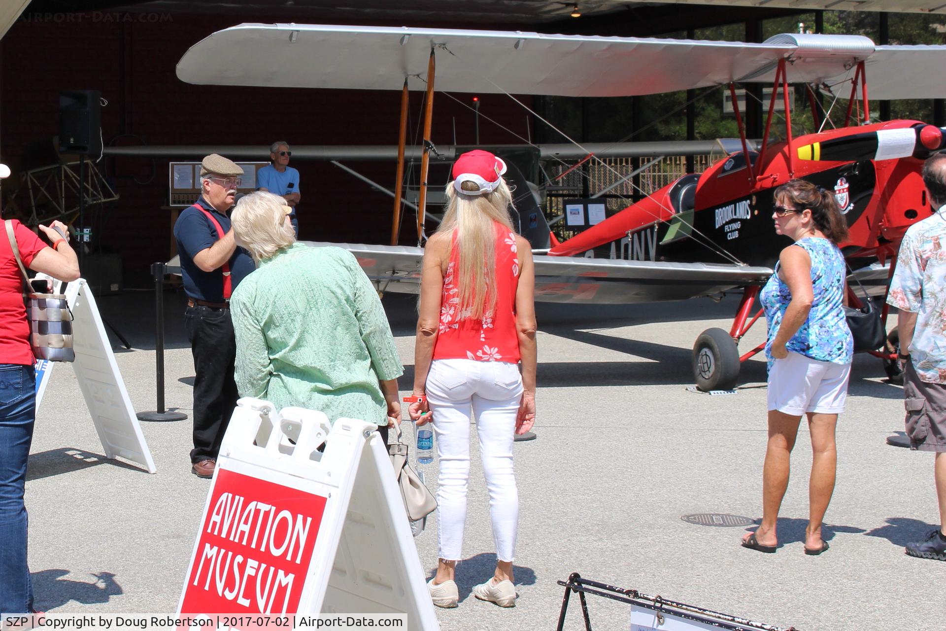 Santa Paula Airport (SZP) - Aviation Museum of Santa Paula Featured Aircraft Presentation-N675LF 1944 Dehavilland DH82A TIGER MOTH. Owner pilot, moderator David Watson speaking.