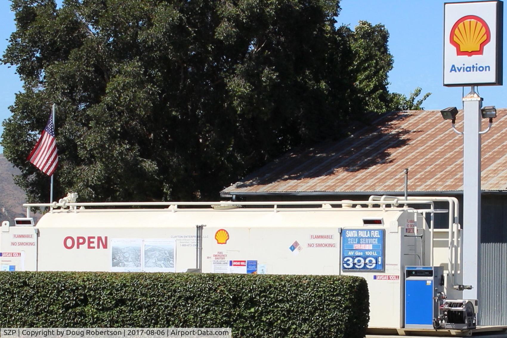 Santa Paula Airport (SZP) - Santa Paula SHELL 100LL self-serve Fuel Dock, location: midfield North, no price change