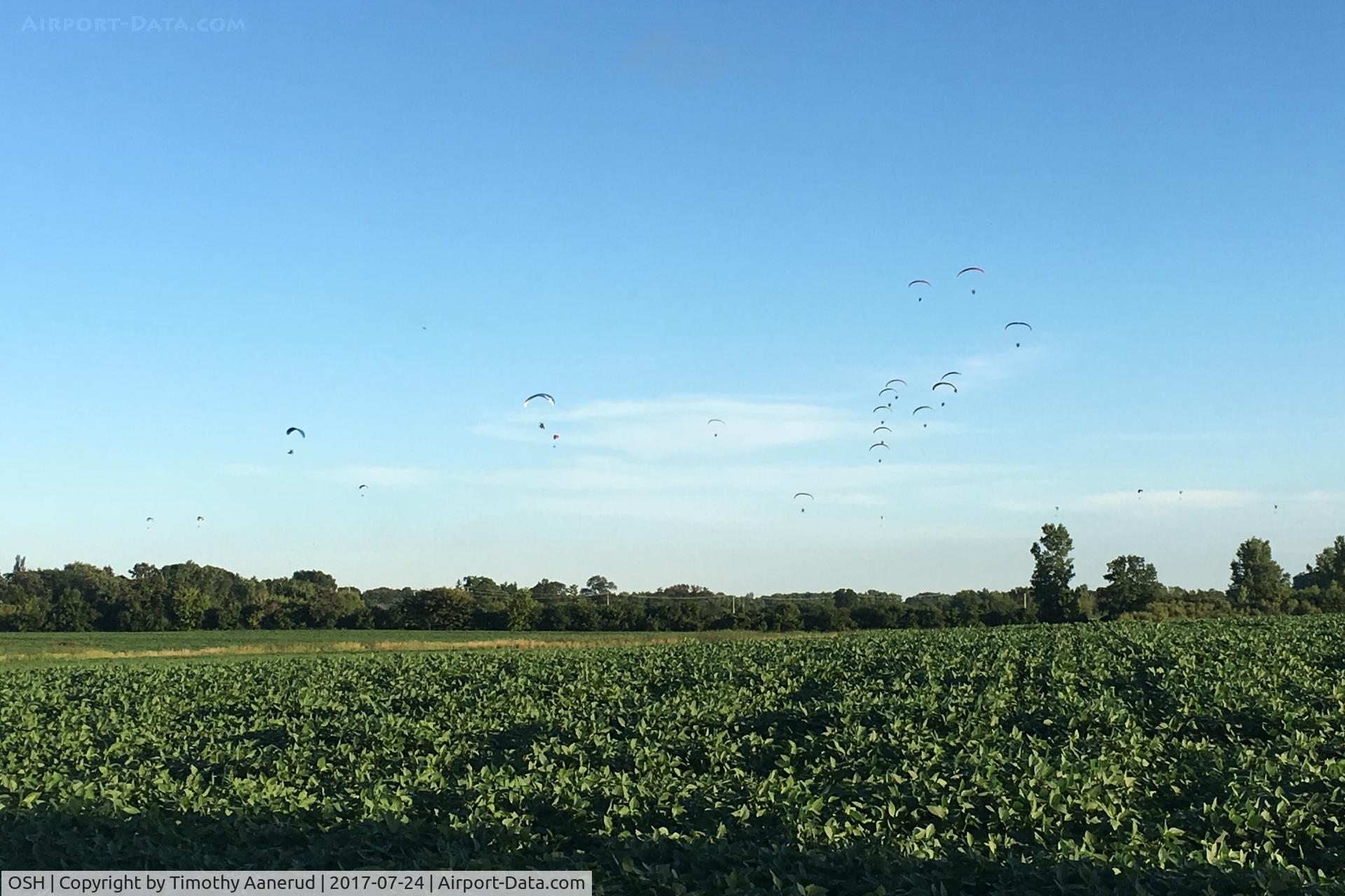 Wittman Regional Airport (OSH) - The ultralight pattern full of powered parachutes, as seen from Camp Scholler.