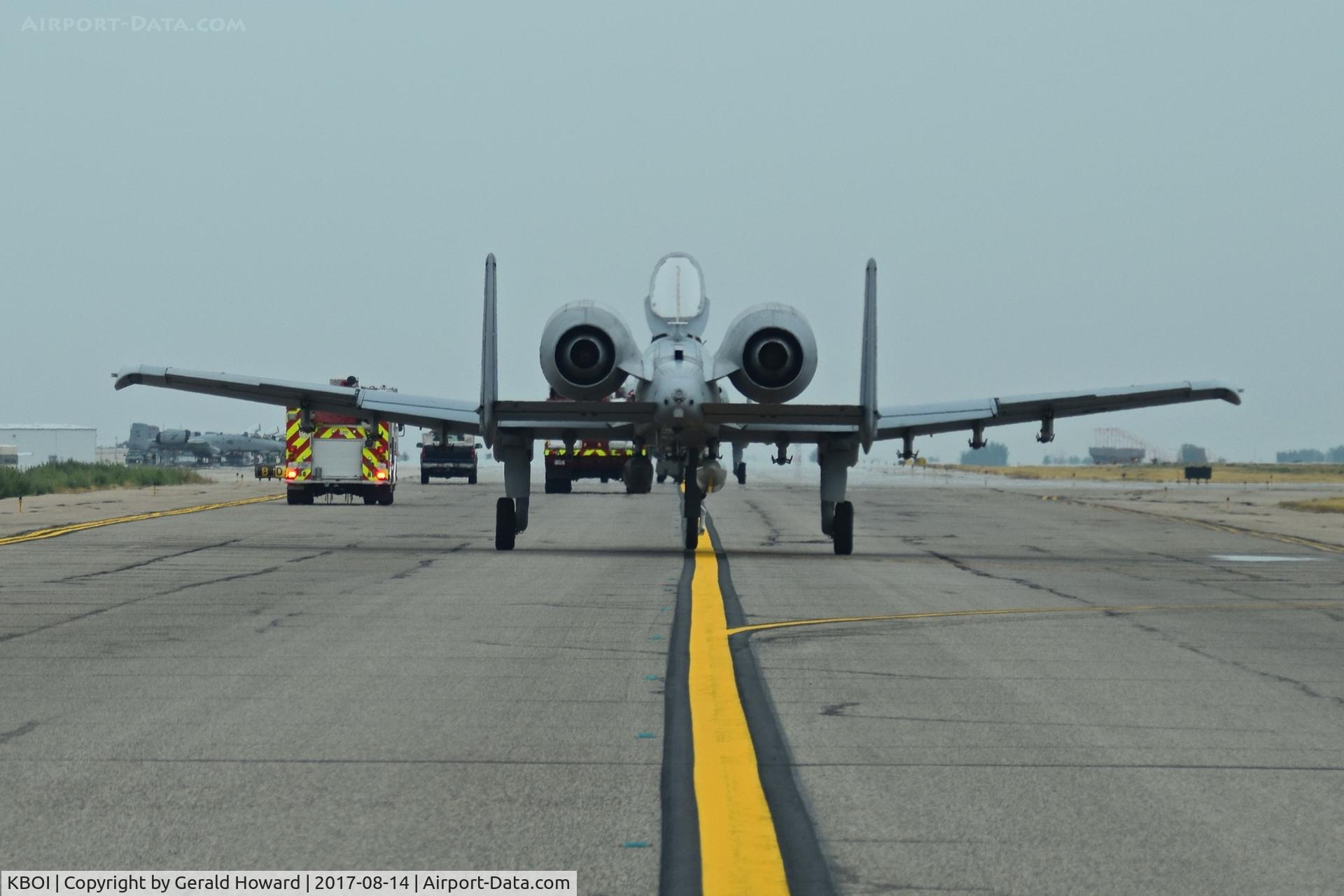 Boise Air Terminal/gowen Fld Airport (BOI) - Following A-10 & emergency equipment on Bravo to ANG ramp.