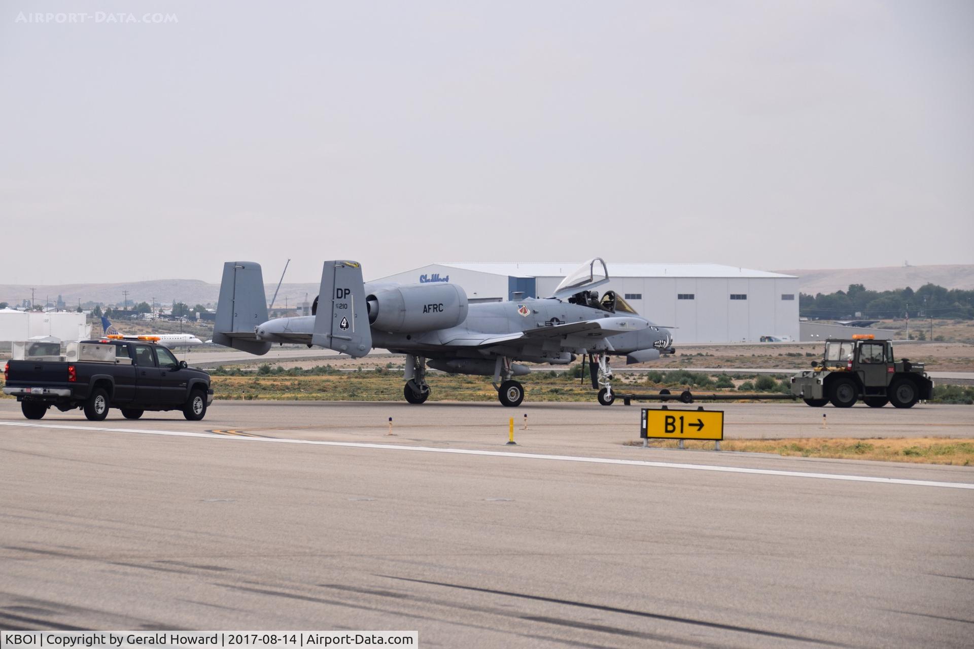Boise Air Terminal/gowen Fld Airport (BOI) - Disabled A-10 being towed off runway.
