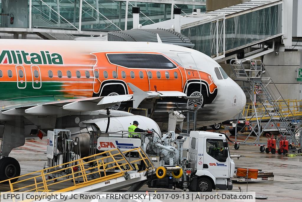 Paris Charles de Gaulle Airport (Roissy Airport), Paris France (LFPG) - Alitalia (Jeep Renegade Livery) at CDG terminal 2F