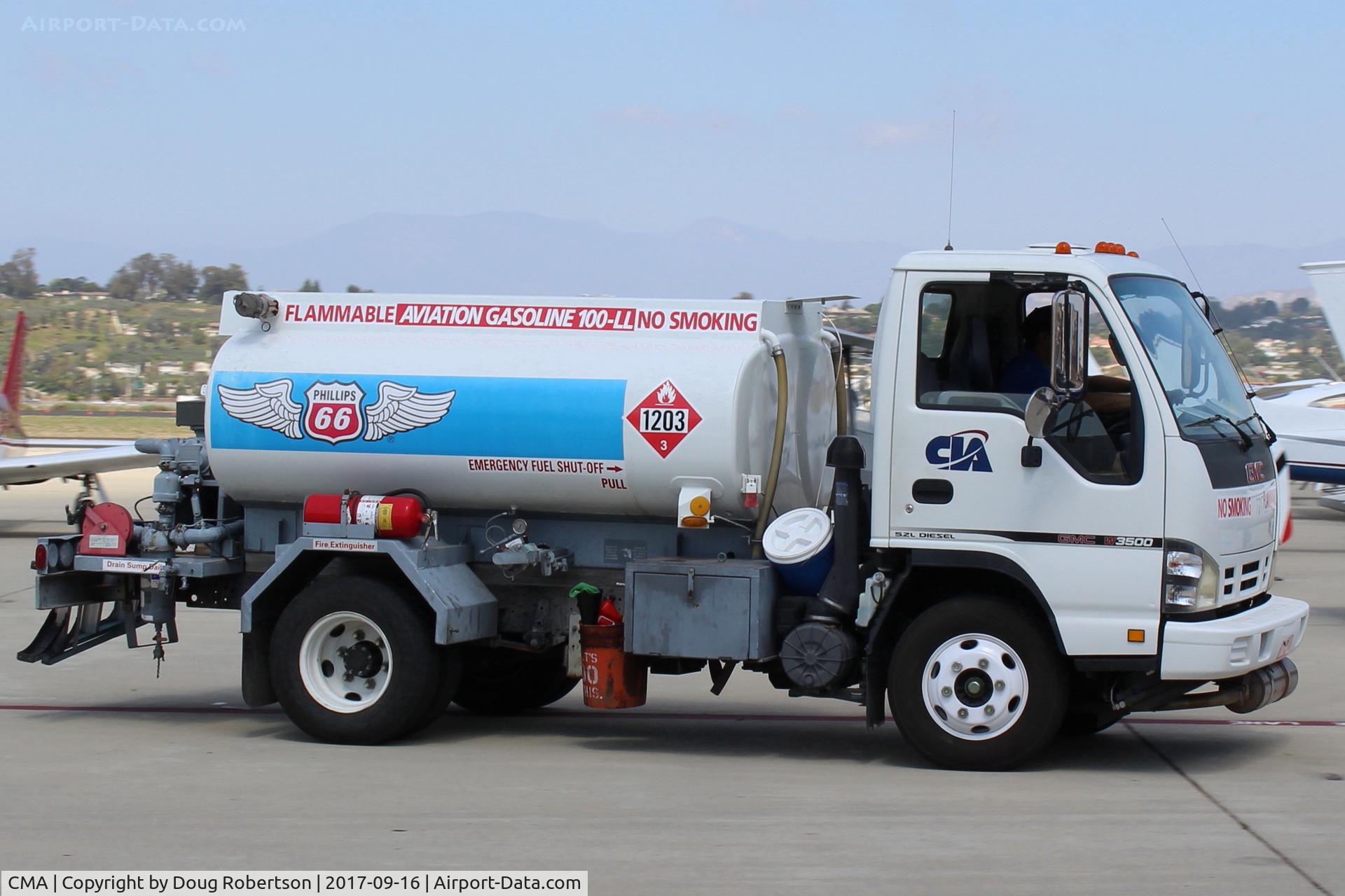 Camarillo Airport (CMA) - Channel Islands Aviation Phillips 66 100LL Fuel Truck on their ramp. One of several options including Self-Serve near CMA Control Tower. 