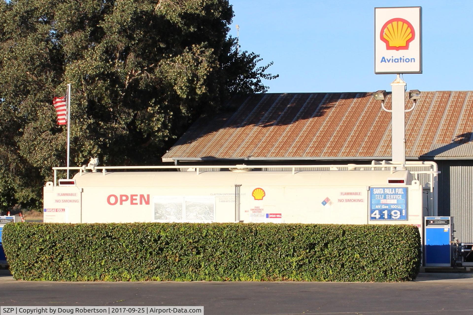 Santa Paula Airport (SZP) - Santa Paula Self-Serve SHELL 100LL Fuel Dock. Location: midfield North. No price change.