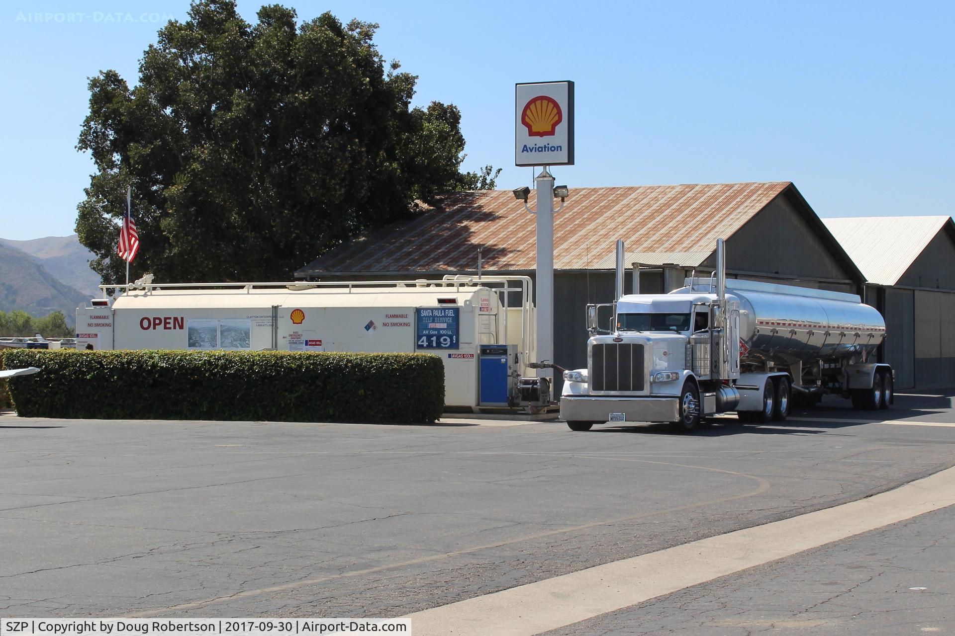 Santa Paula Airport (SZP) - Replenishing at the Santa Paula Self-Serve SHELL 100LL Fuel Dock, location-midfield  North.