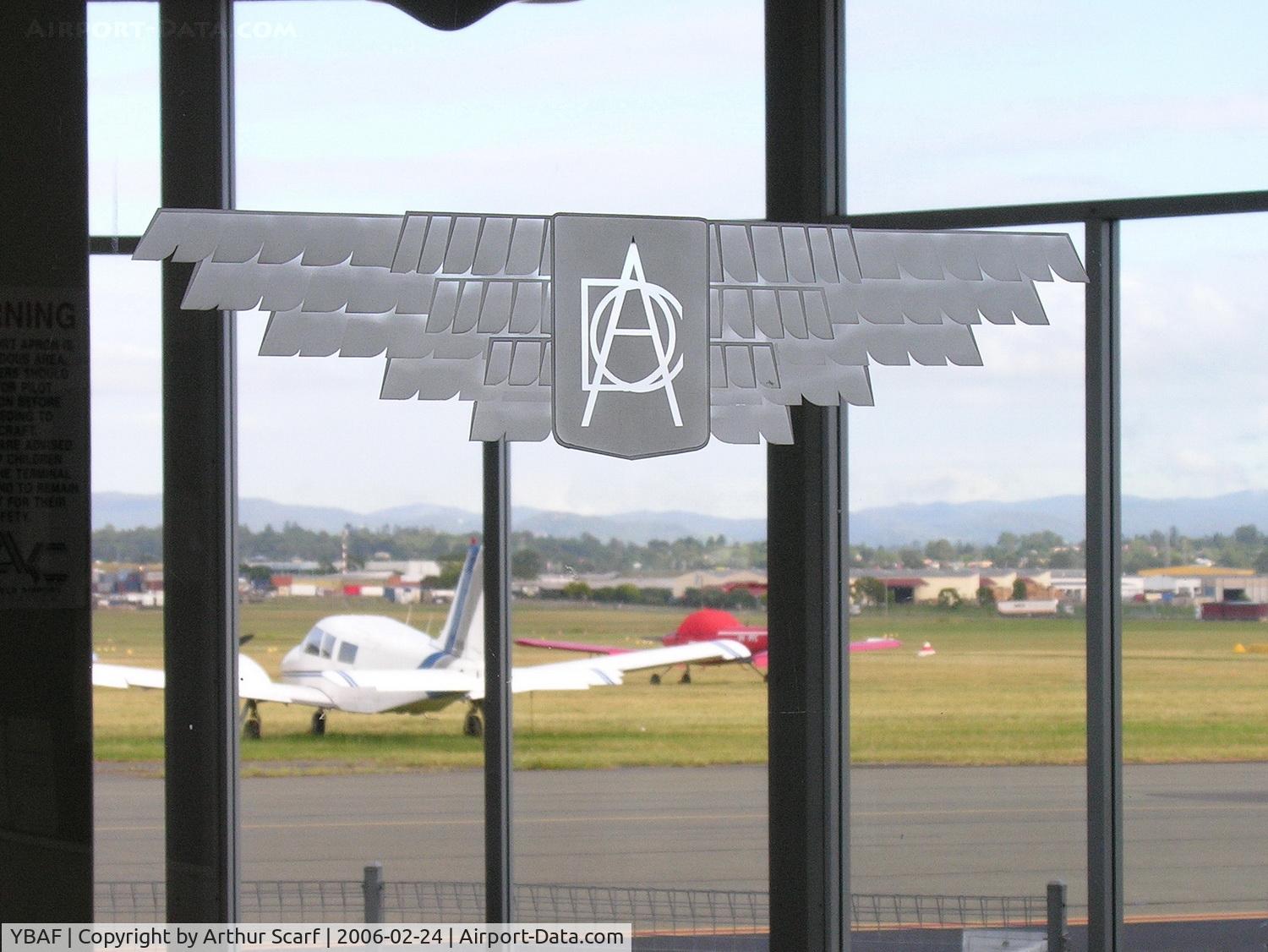 Archerfield Airport, Archerfield, Queensland Australia (YBAF) - DCA (Department of Civil Aviation) etched on the window of the waiting lounge - Archerfield Qld