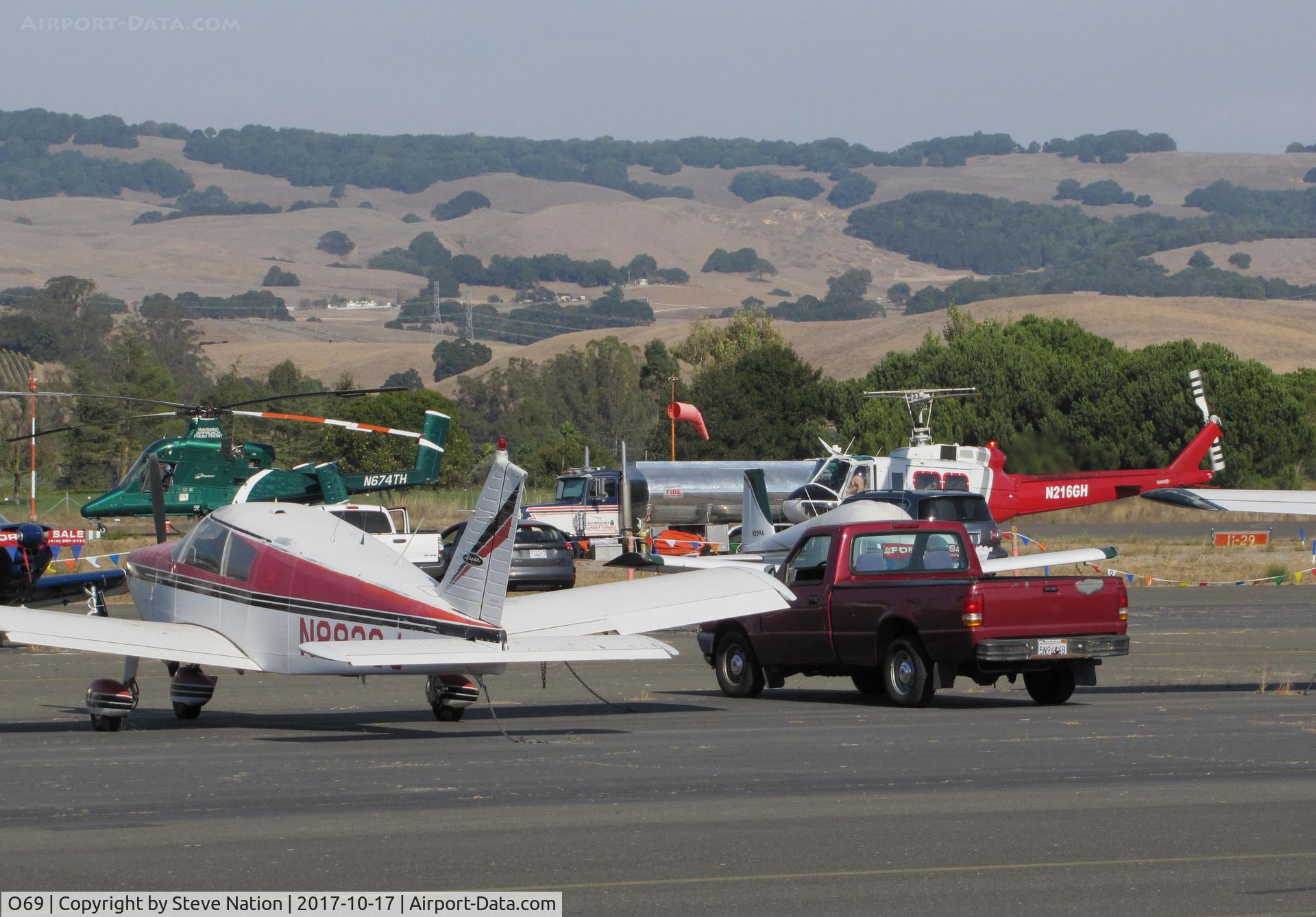 Petaluma Municipal Airport (O69) - Petaluma Municipal Airport, CA was closed to fixed wing operations for 10 days in October 2017 to support CAL FIRE contracted helicopters making drops on the devastating fires in Northern California ... kudos to airport manager Bob Patterson! 