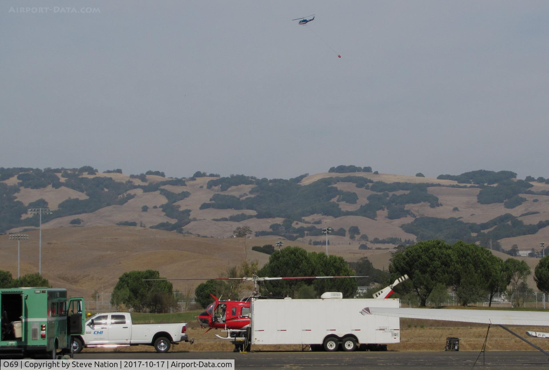 Petaluma Municipal Airport (O69) - Petaluma Municipal Airport, CA was closed to fixed wing operations for 10 days in October 2017 to support CALFIRE contracted helicopters making drops on the devastating fires in Northern California ... kudos to airport manager Bob Patterson!