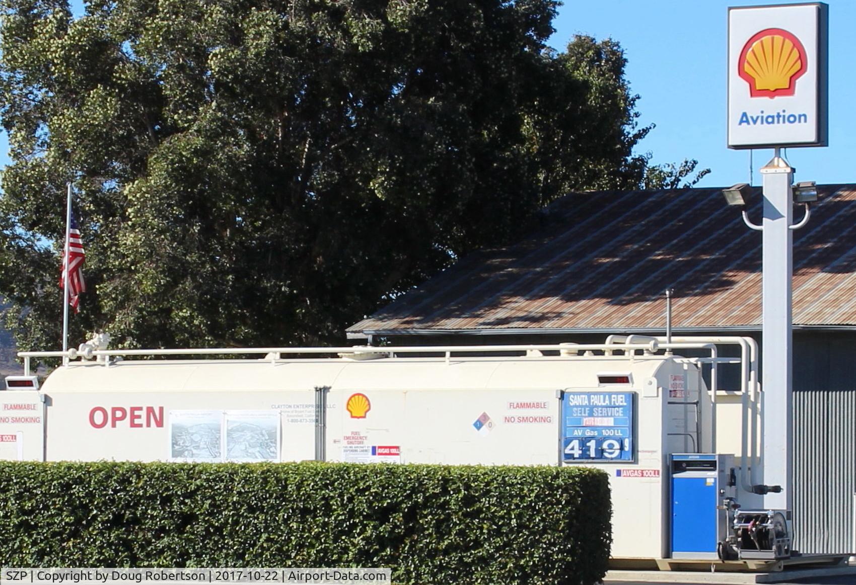 Santa Paula Airport (SZP) - Santa Paula SHELL 100LL Self-Serve Fuel Dock, location: midfield North. No price change.