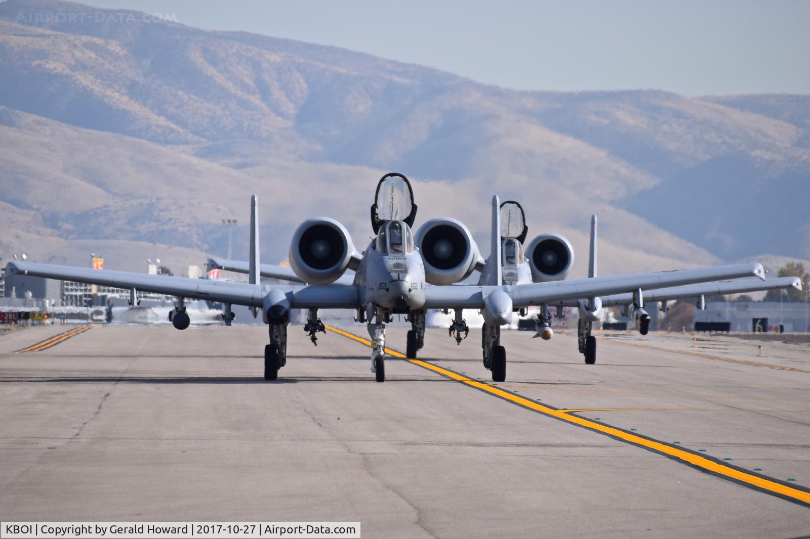 Boise Air Terminal/gowen Fld Airport (BOI) - Two A-10Cs from the 124th Fighter Wing, Idaho ANG taxiing down Foxtrot.
