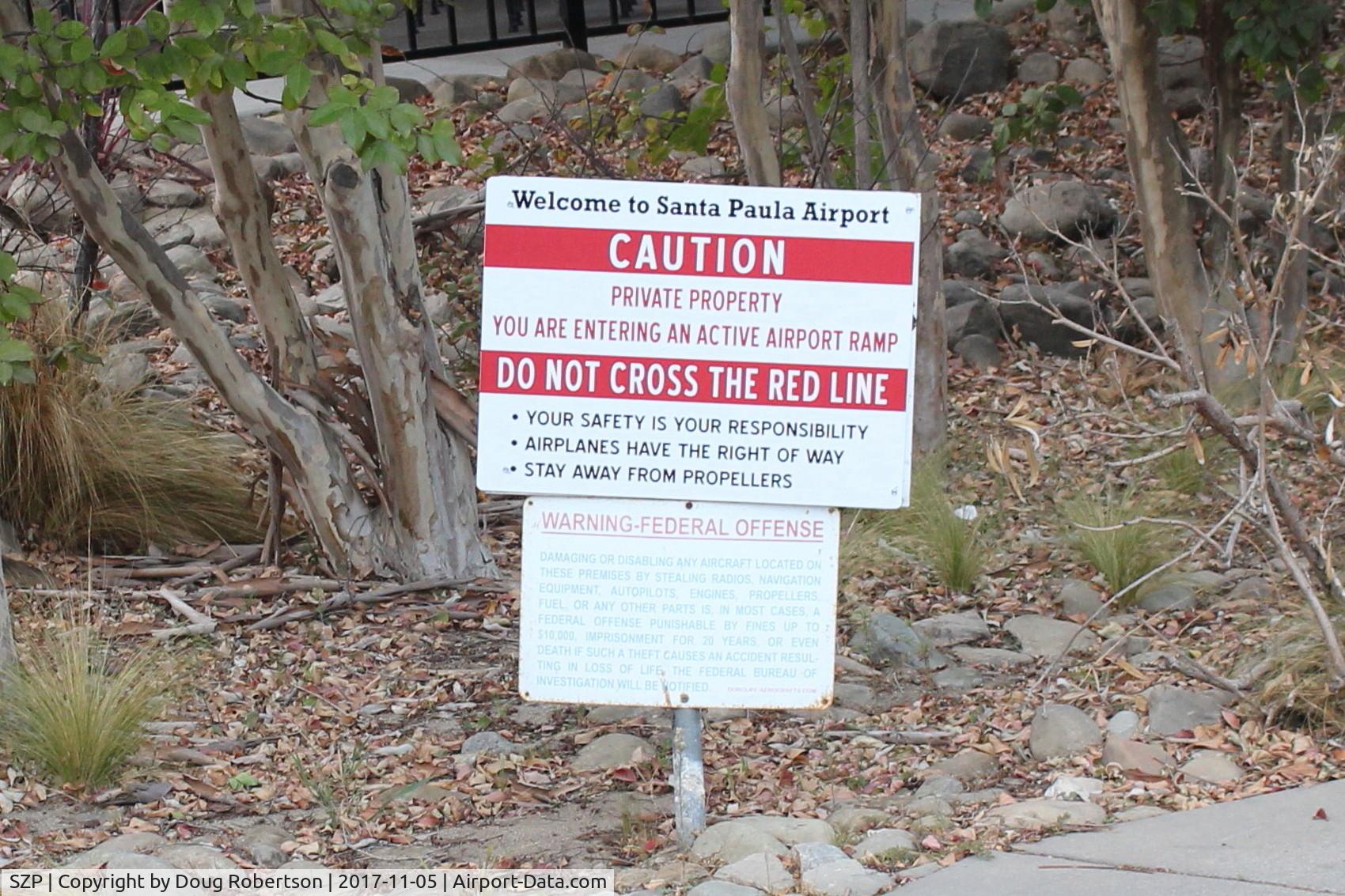 Santa Paula Airport (SZP) - Pedestrian Warning Sign-near CP Aviation Airport entry