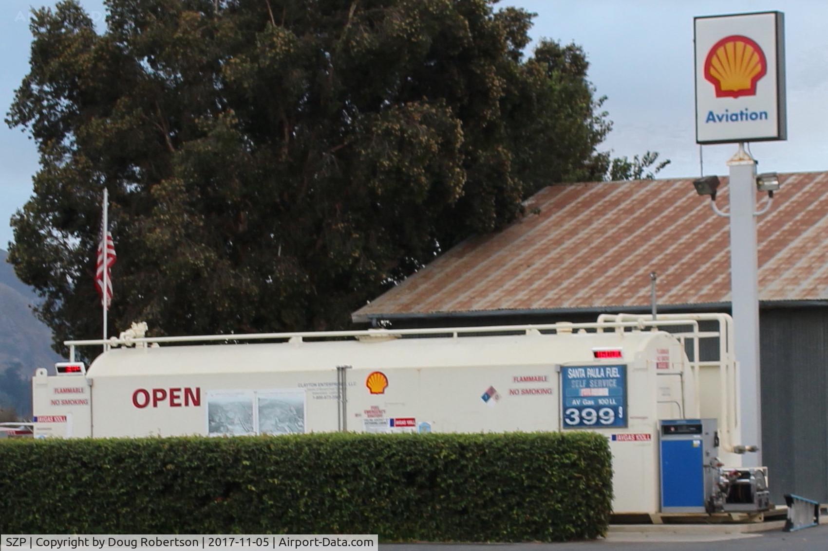 Santa Paula Airport (SZP) - Santa Paula Airport SHELL 100LL self-serve, location: midfield North. Lowered price change.