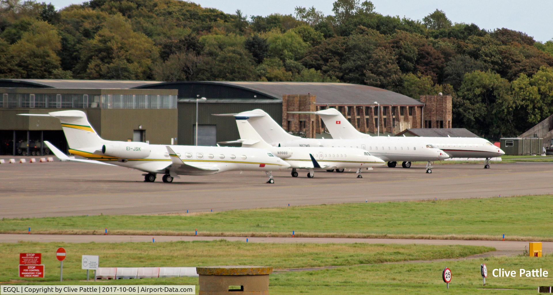 RAF Leuchars Airport, Leuchars, Scotland United Kingdom (EGQL) - GA line-up at Leuchars for the Dundee Links Golf Championships at nearby St Andrews.