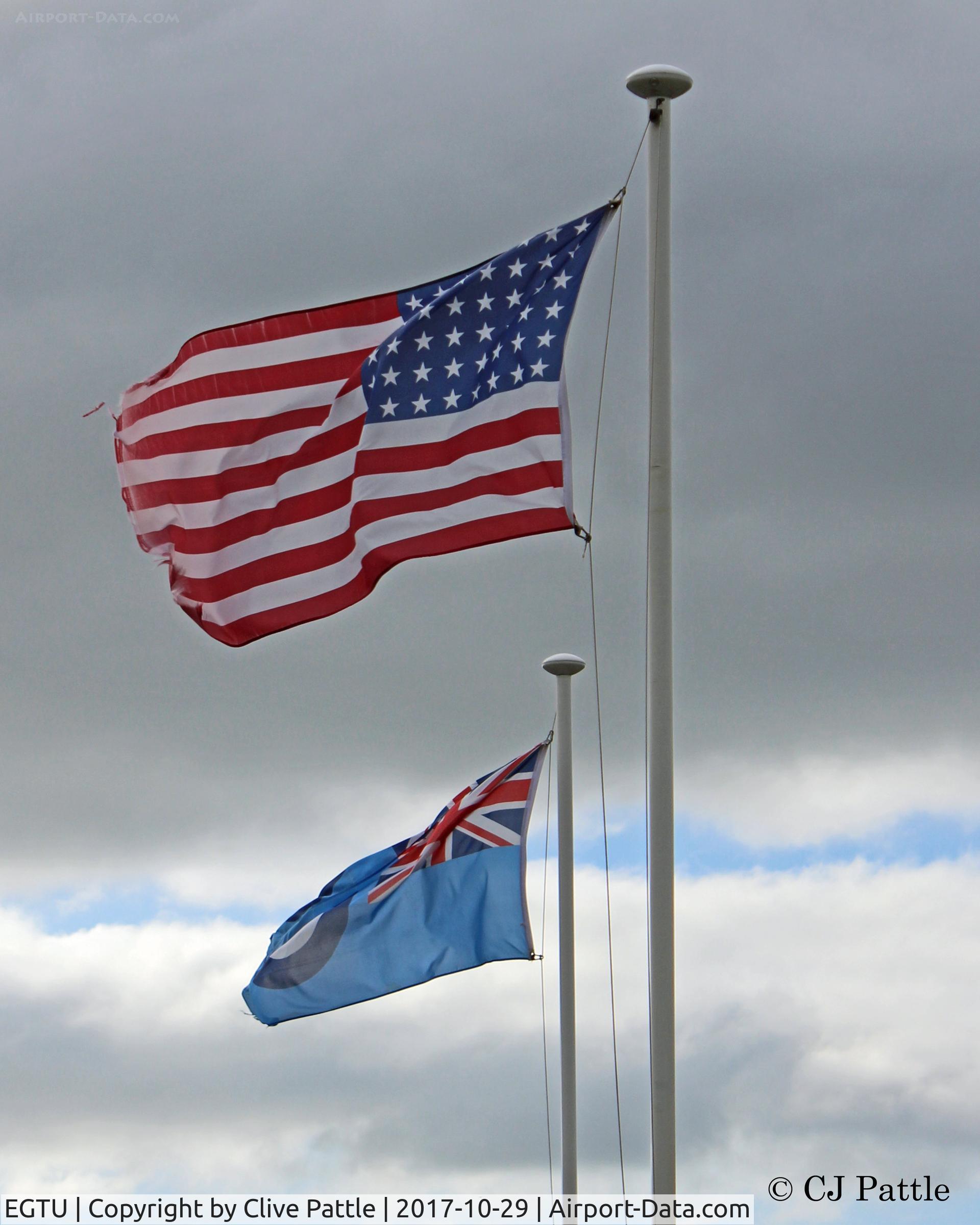 Dunkeswell Aerodrome Airport, Honiton, England United Kingdom (EGTU) - Close up of the US and RAF flags proudly displayed at the Dunkeswell Heritage Centre.