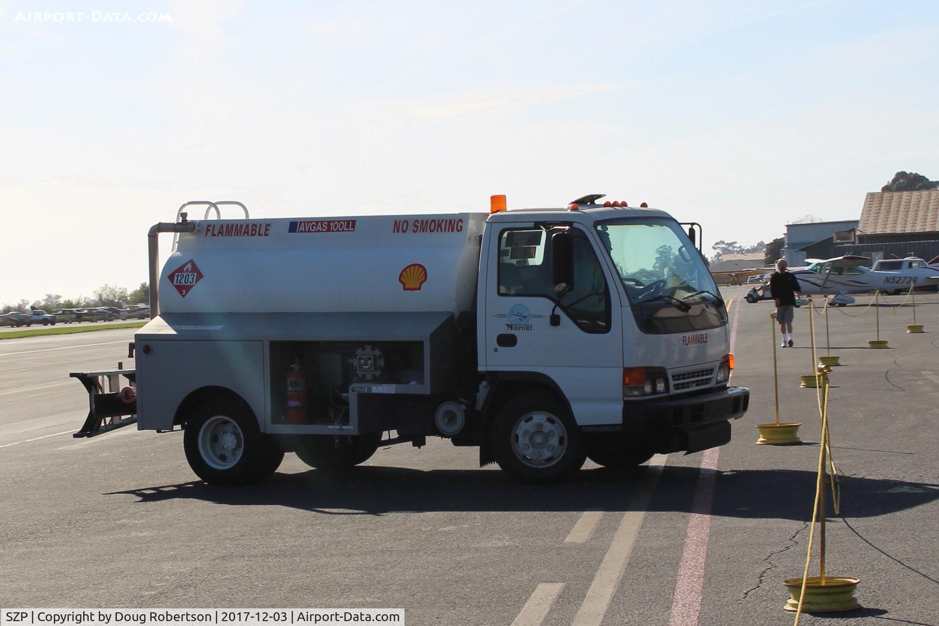 Santa Paula Airport (SZP) - SZP's SHELL 100LL Aviation Fuel Truck returning from refueling a helicopter. Several are based at SZP.