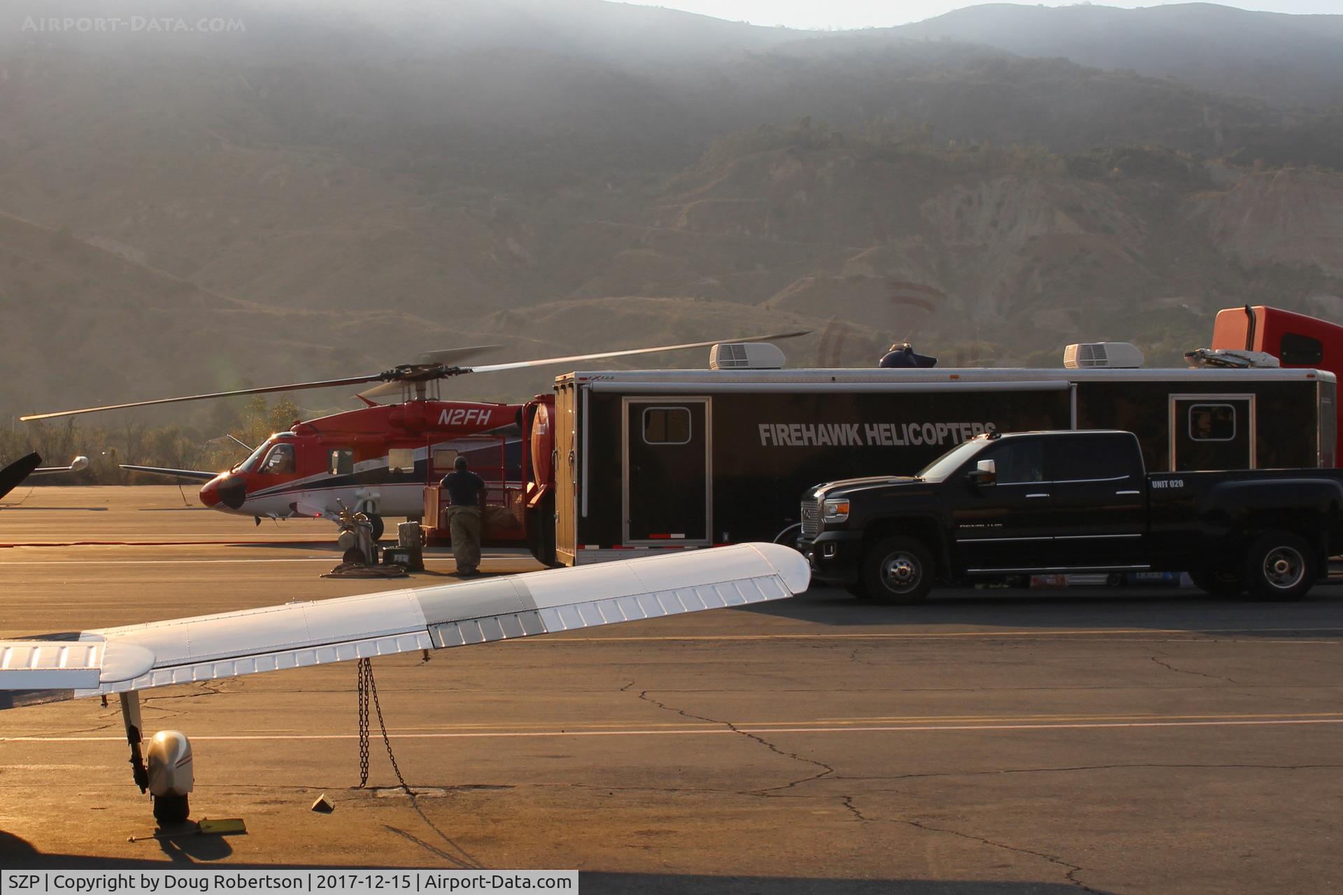 Santa Paula Airport (SZP) - N2FH Firebomber and associated support equipment for the huge, destructive Thomas Fire.