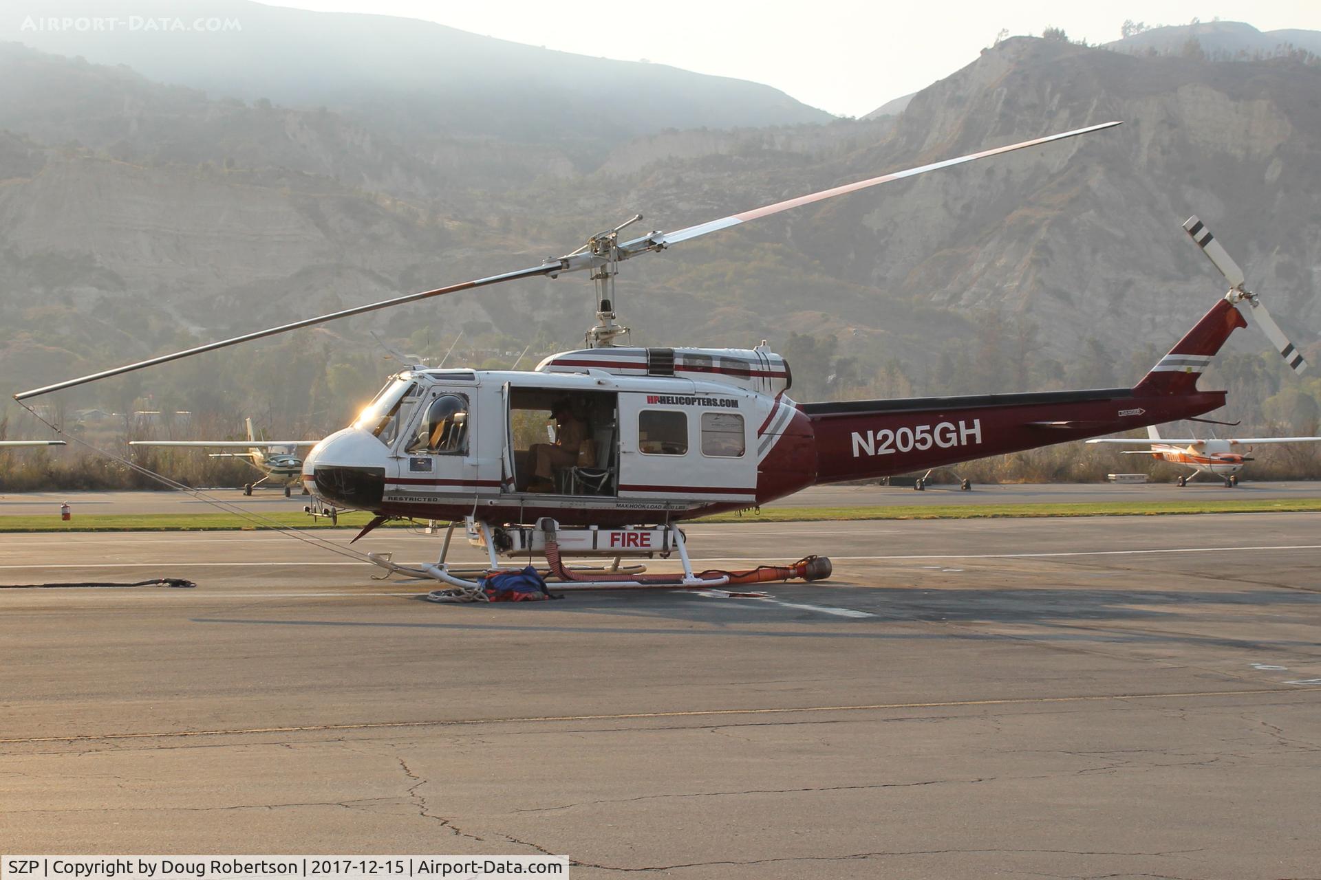 Santa Paula Airport (SZP) - N205GH, 1965 Bell UH-1H IROQUOIS, Lycoming T53L-703 Turboshaft, Restricted class, at SZP Fire Base